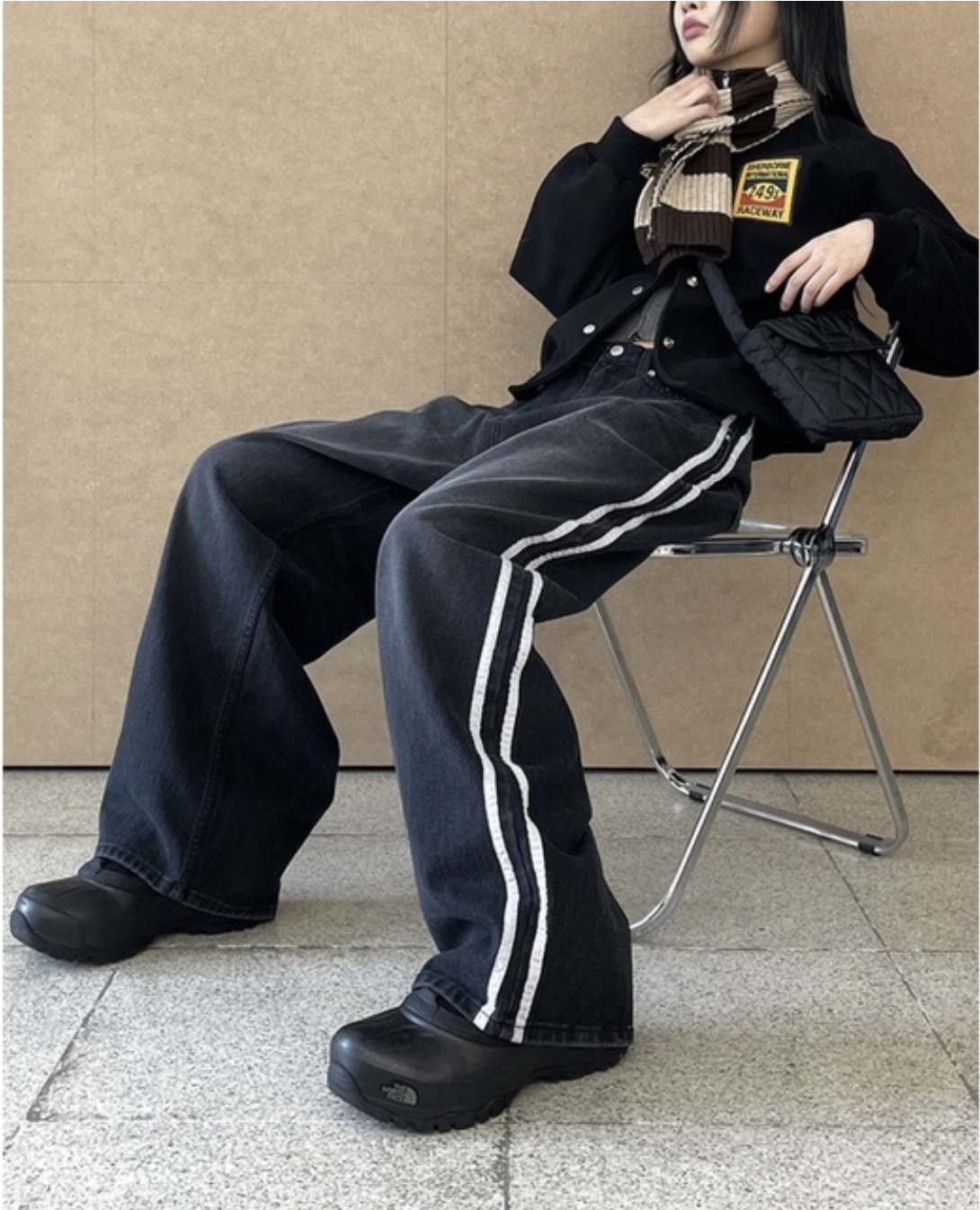 🇰🇷RAUCOHOUSE 街頭雙線水洗牛仔褲 闊腿 長褲 牛仔長褲