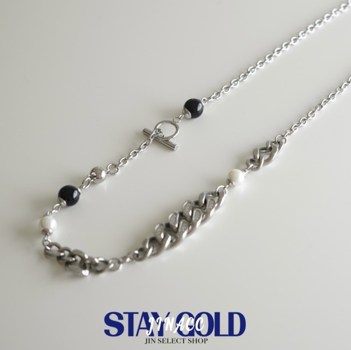 JIN ACC 盒裝平價飾品 解構式 珍珠 水鑽 古巴 長串珠 水鑽 拼接 不規則 十字扣項鍊