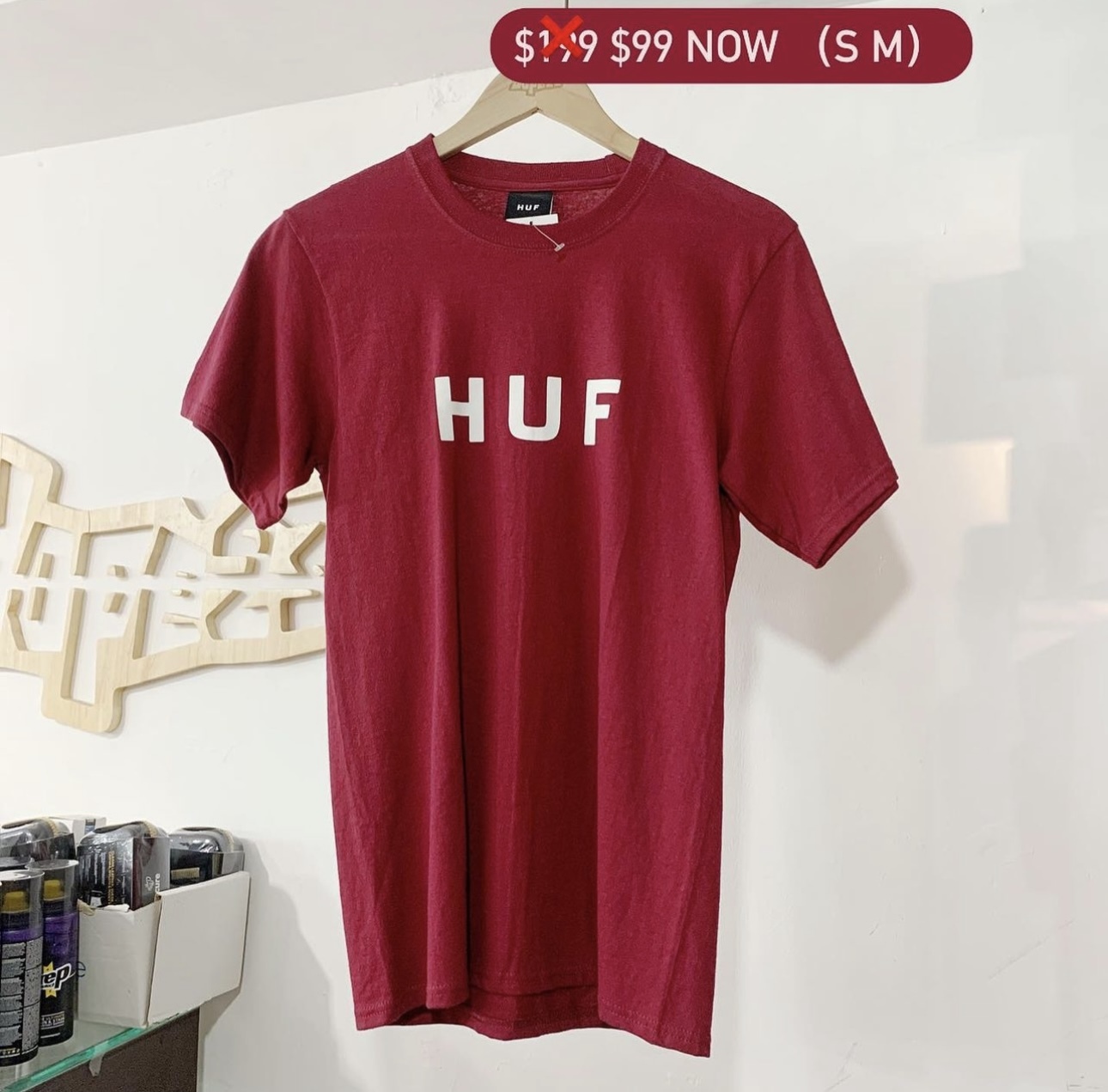 Huf Essentials OG Logo S/S T-Shirt Burgundy