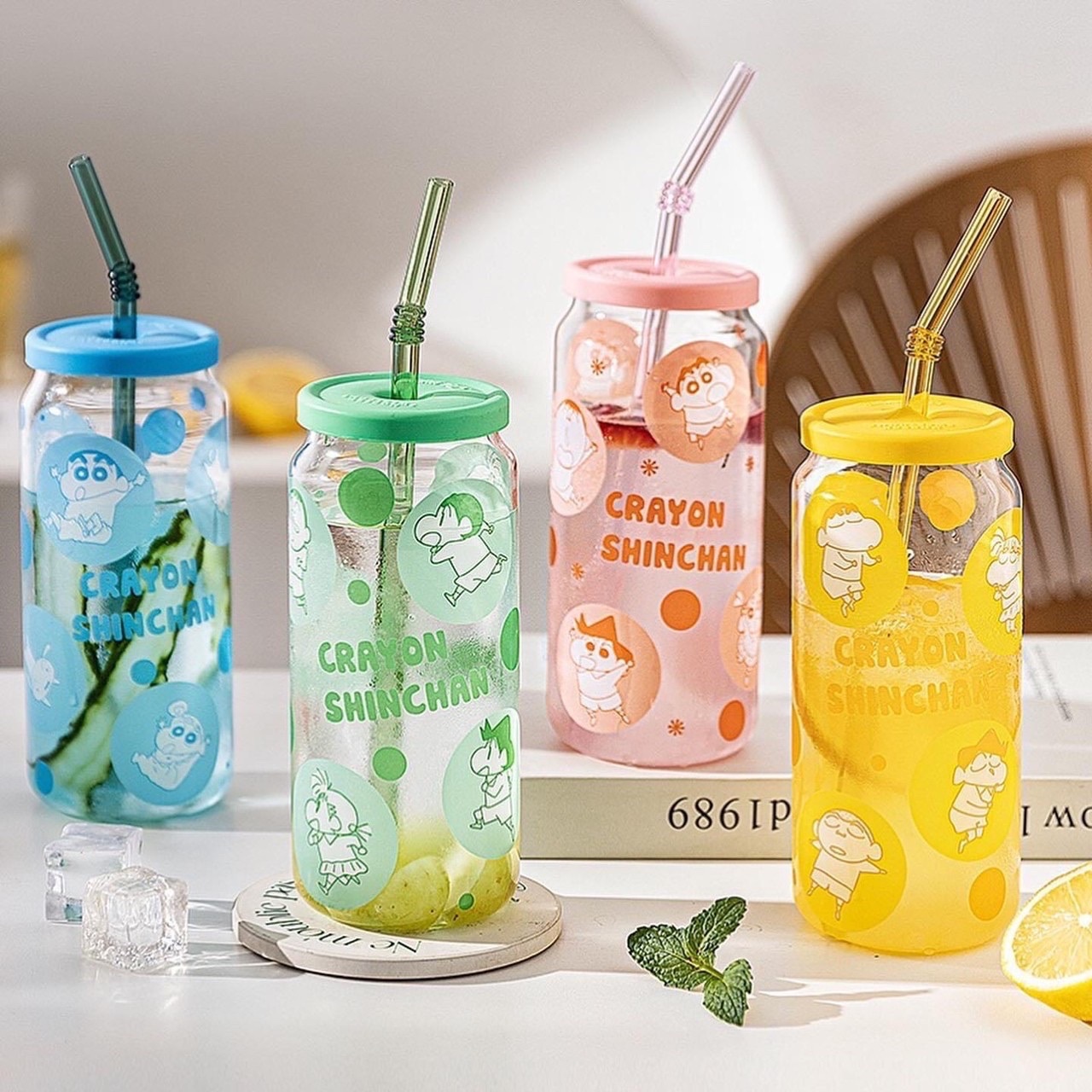 <快速出貨>正版授權 蠟筆小新 玻璃吸管杯 環保🥛