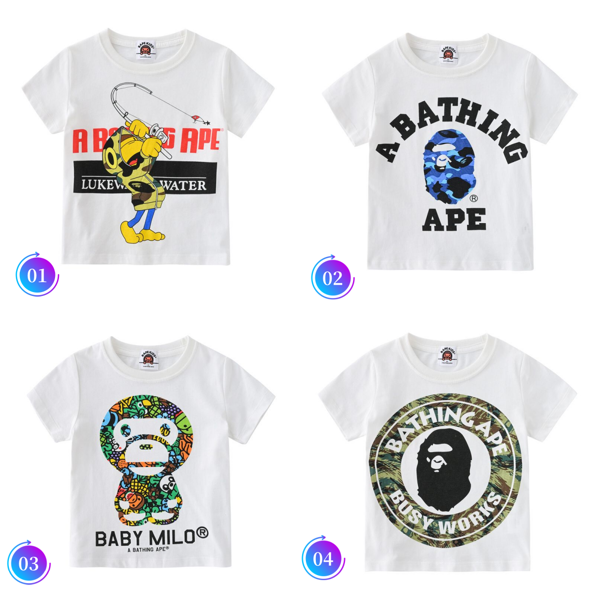 日本潮牌童裝bape 純棉圓領休閒兒童短袖