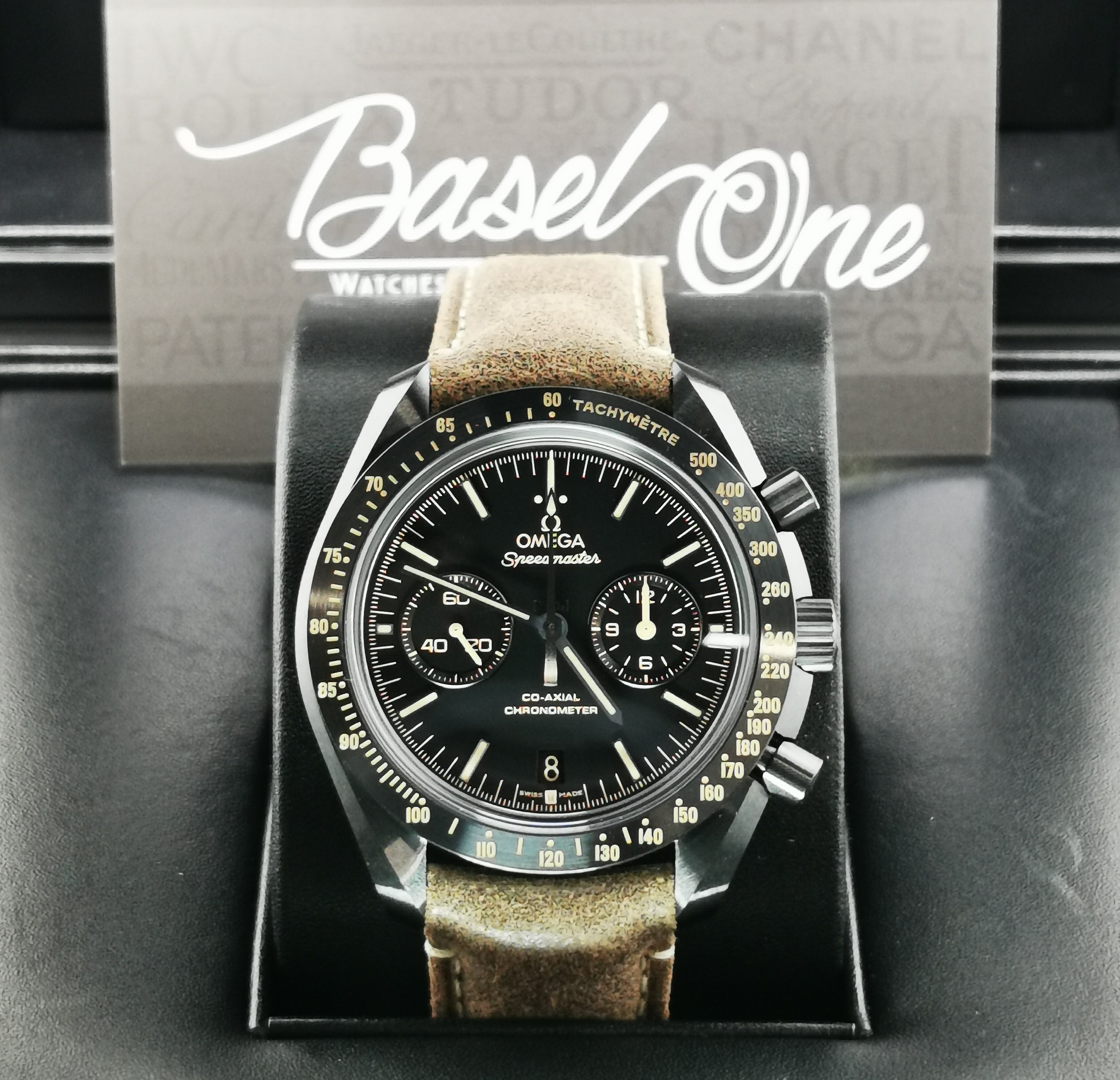 Discontinued BRAND NEW OMEGA SPEEDMASTER 311.92.44.51.01.006 31192445101006 DARK SIDE OF THE MOON CO‑AXIAL CHRONOMETER CHRONOGRAPH BLACK CERAMIC LEATHER STRAP 44 MM