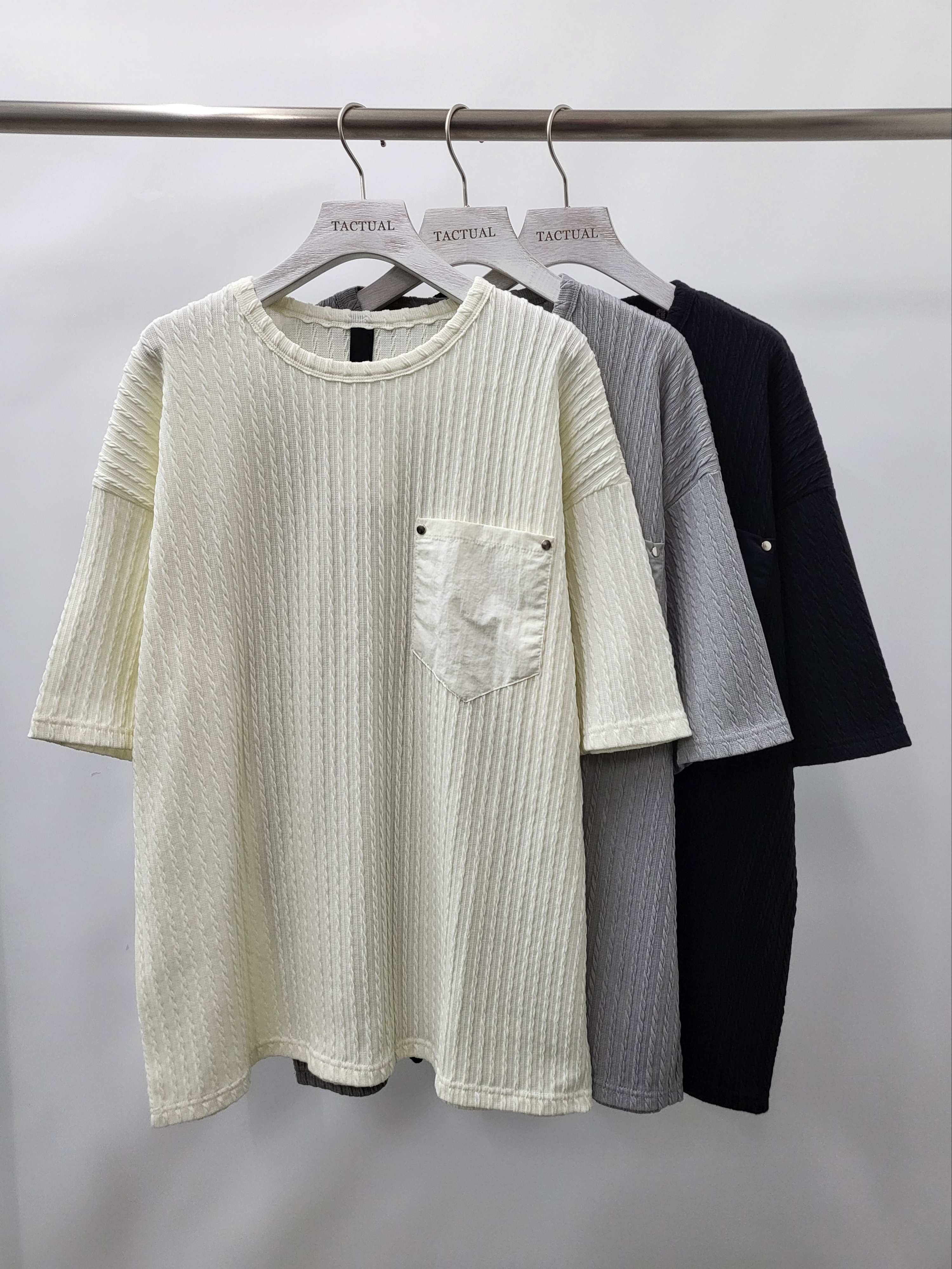 淨色暗條紋袋口短袖Tee T5121