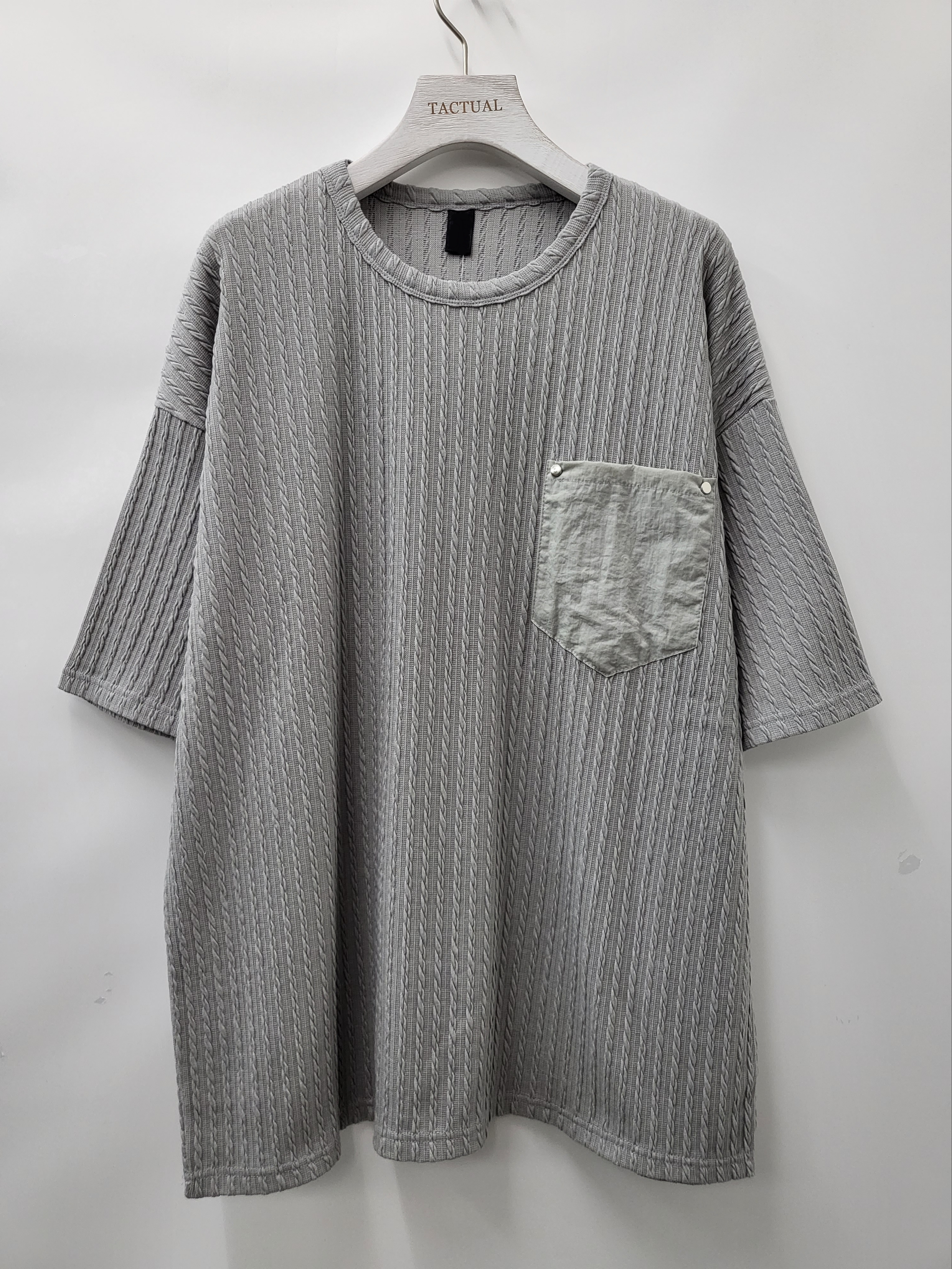 淨色暗條紋袋口短袖Tee T5121