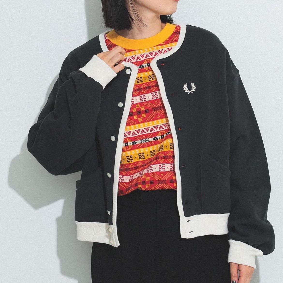 Fred x Beams拼色5粒扣外套