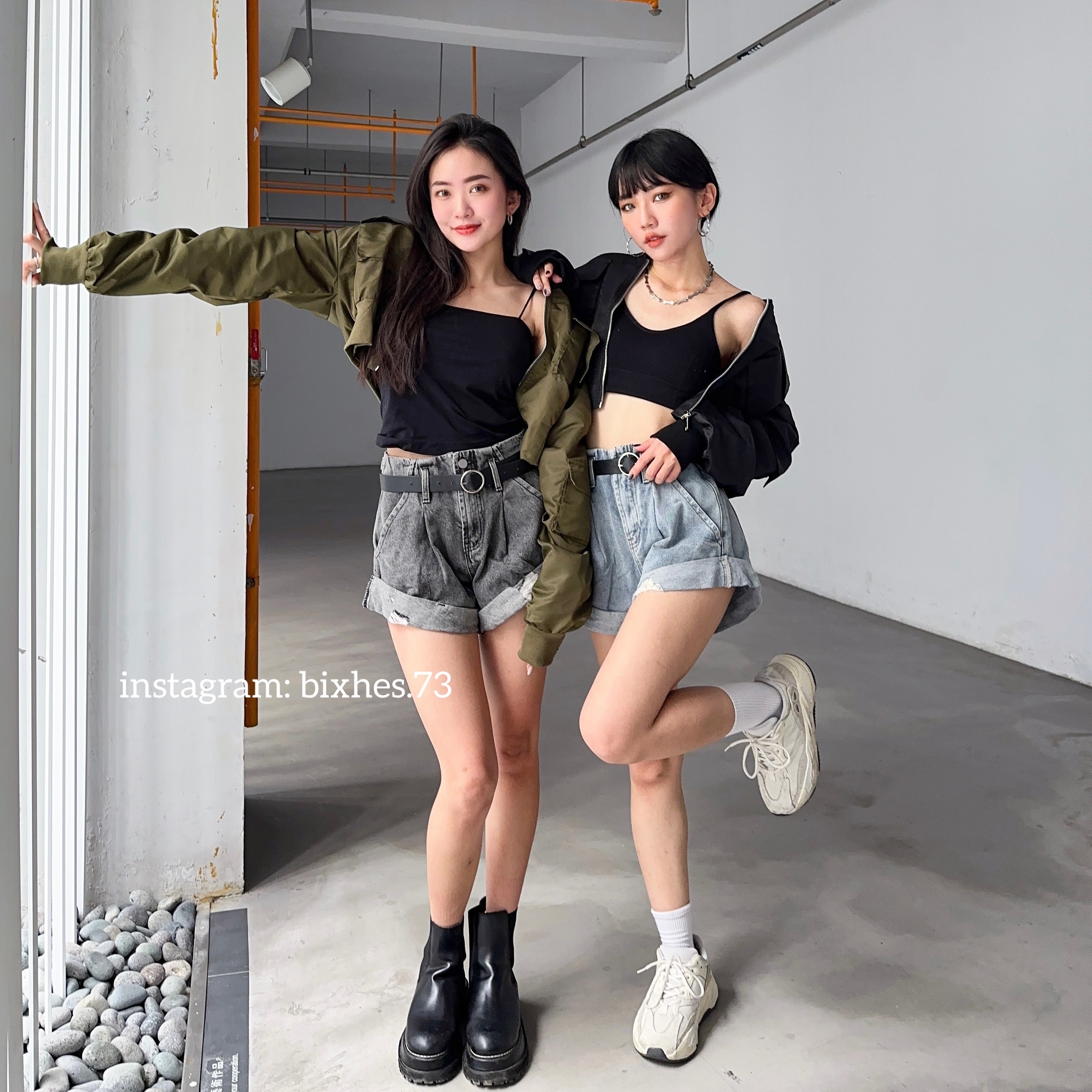 高腰抓破反折短褲(附皮帶E00050)