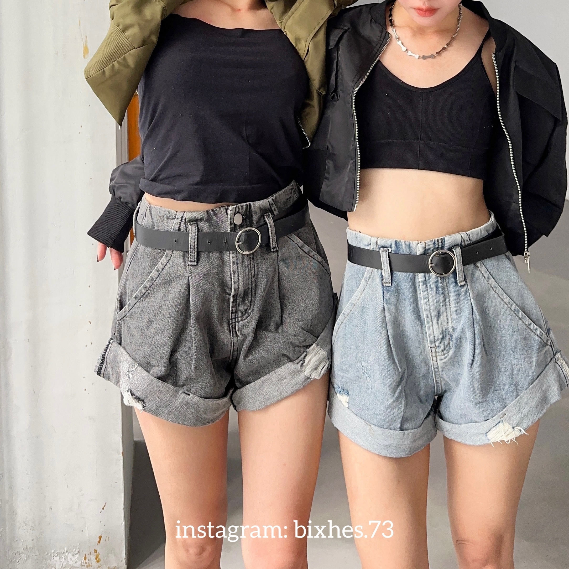 高腰抓破反折短褲(附皮帶E00050)