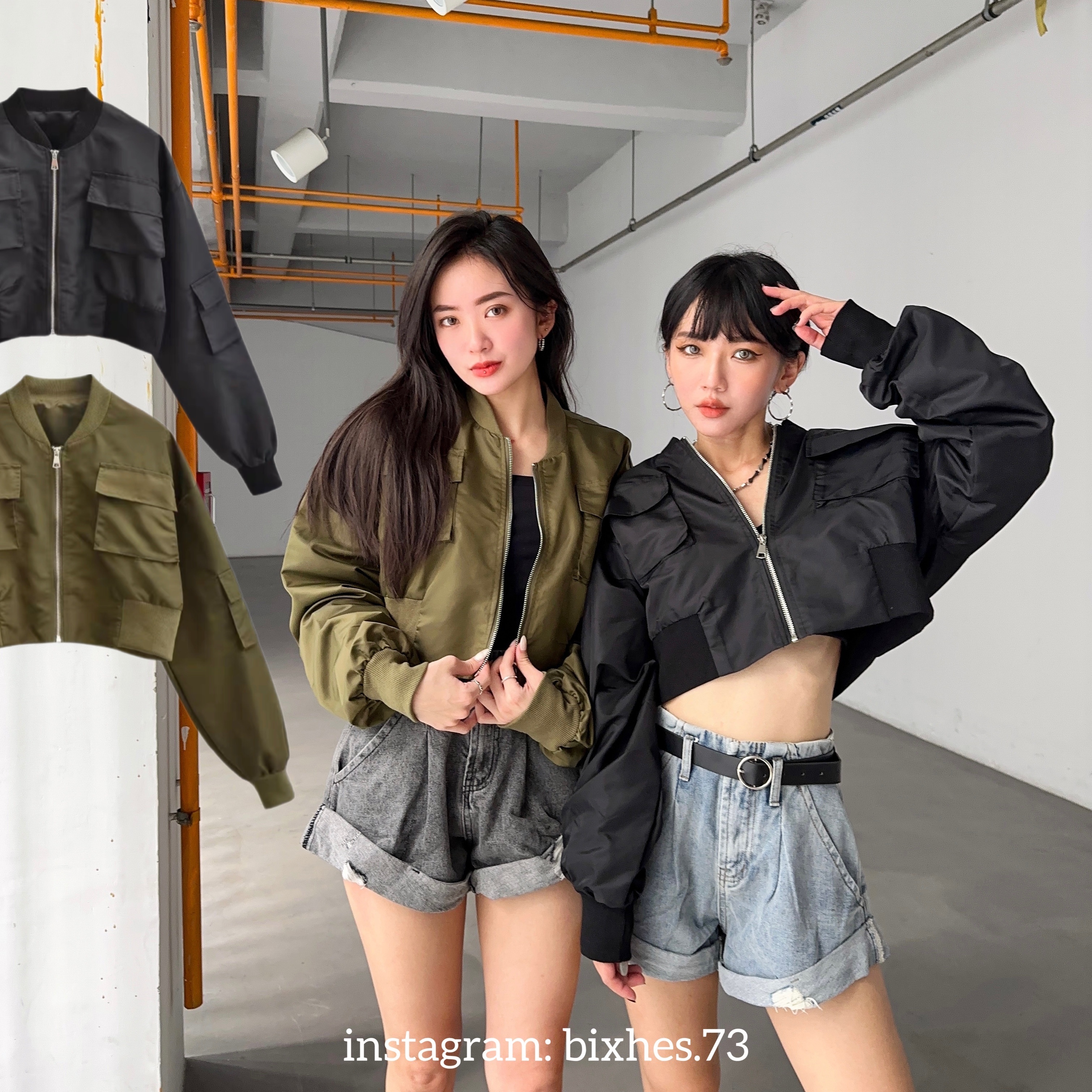 歐美口袋短版飛行外套(F00019)