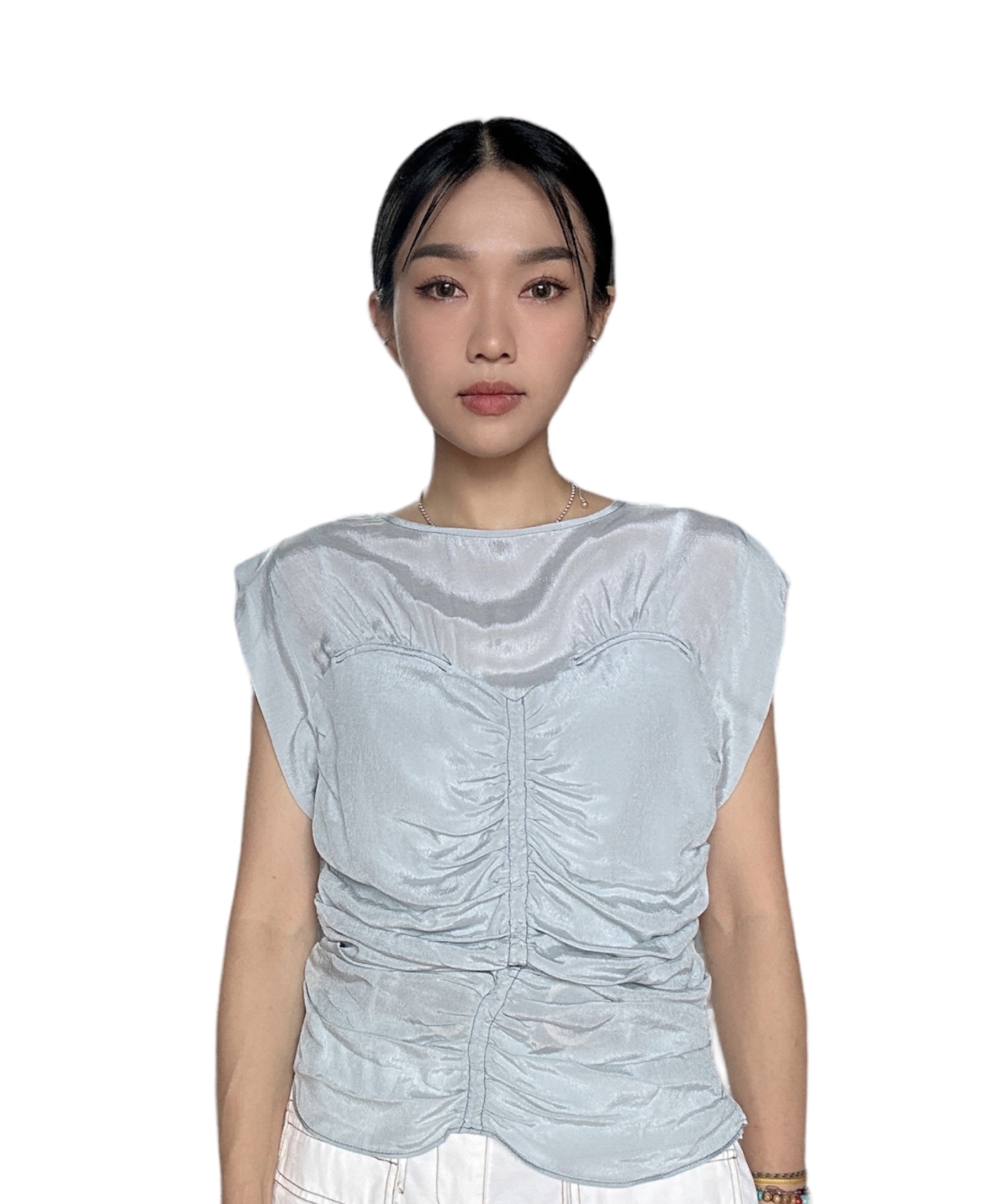 胸衣裝飾線腰褶上衣（現貨款式）