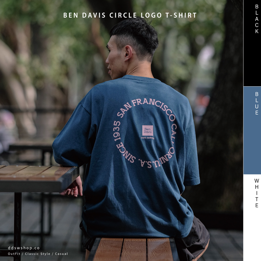 Ben Davis 短袖 日本直送 方形標籤Logo 圓圈標語背圖 黑色 白色 湖藍色