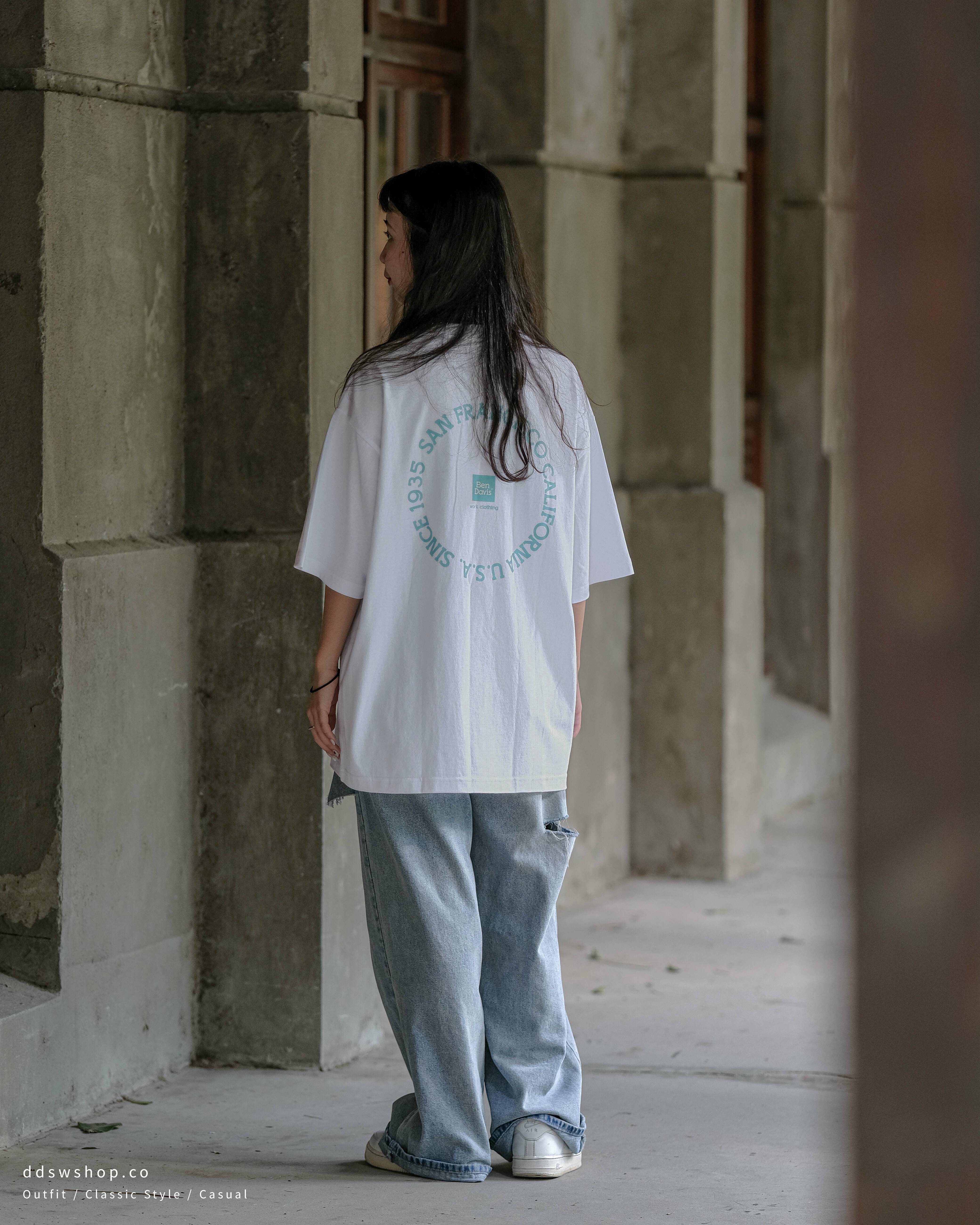 Ben Davis 短袖 日本直送 方形標籤Logo 圓圈標語背圖 黑色 白色 湖藍色