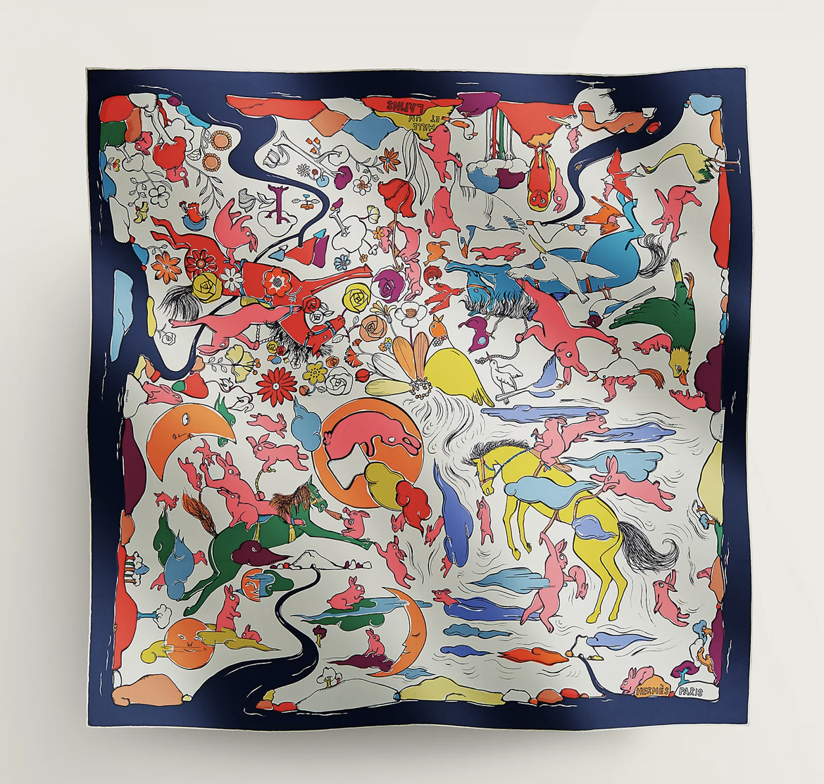 Hermes Mille et Un Lapins scarf 90 Bleu/blanc