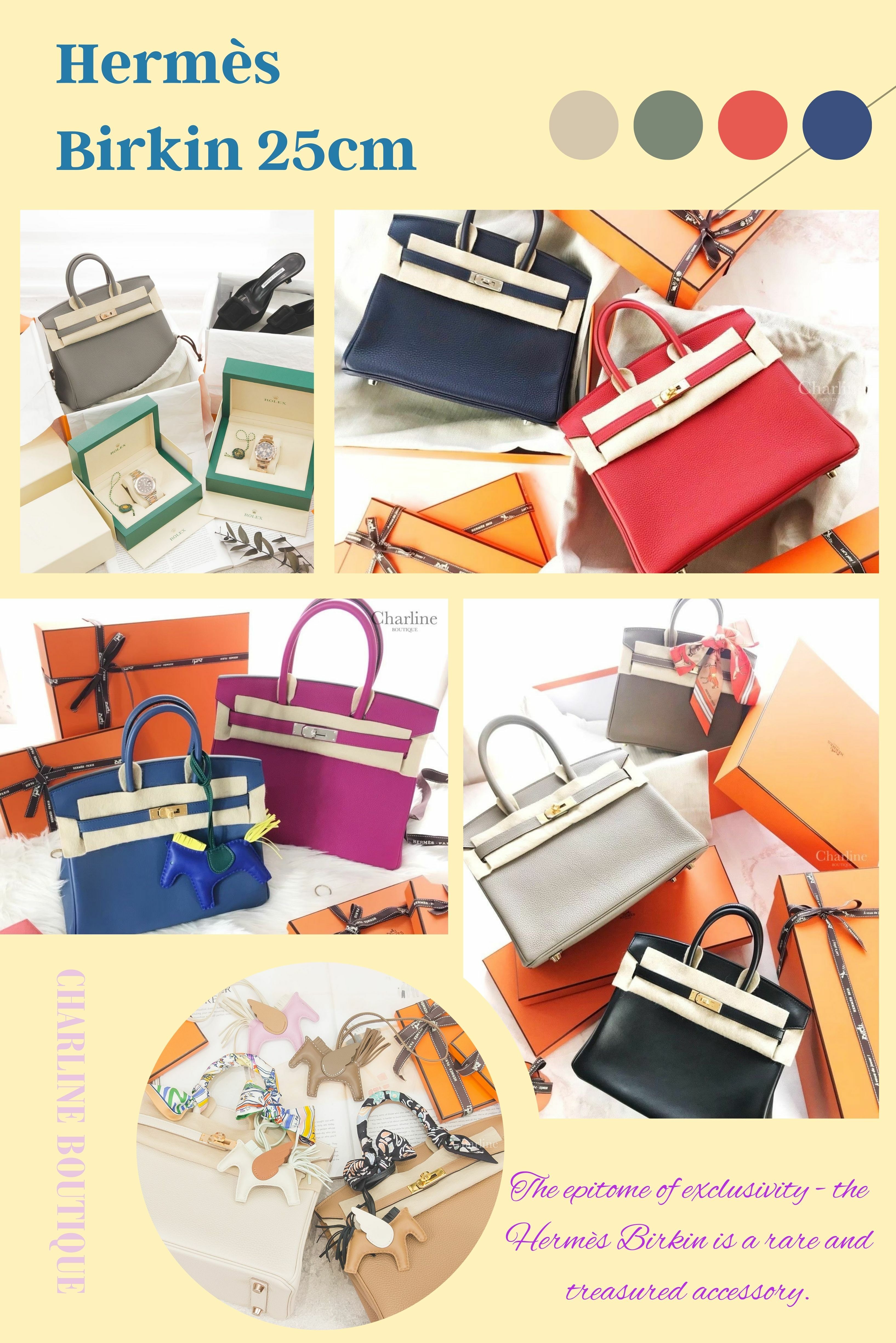 Hermès Birkin 手袋於 1984 年首次亮相，由 Jane Birkin 與 Hermès 創意總監 Jean-Louis Dumas 共同設計。Birkin 手袋以其多樣的尺寸、顏色和皮革選擇而聞名，是世界上最受歡迎的奢侈手袋之一。 Birkin 手袋的設計經典而優雅，具有獨特的蓋合式開關和手工製作工藝。Birkin 手袋有多種尺寸，包括 25cm、30cm 和 35cm，可滿足不同身形和需求的女性。
