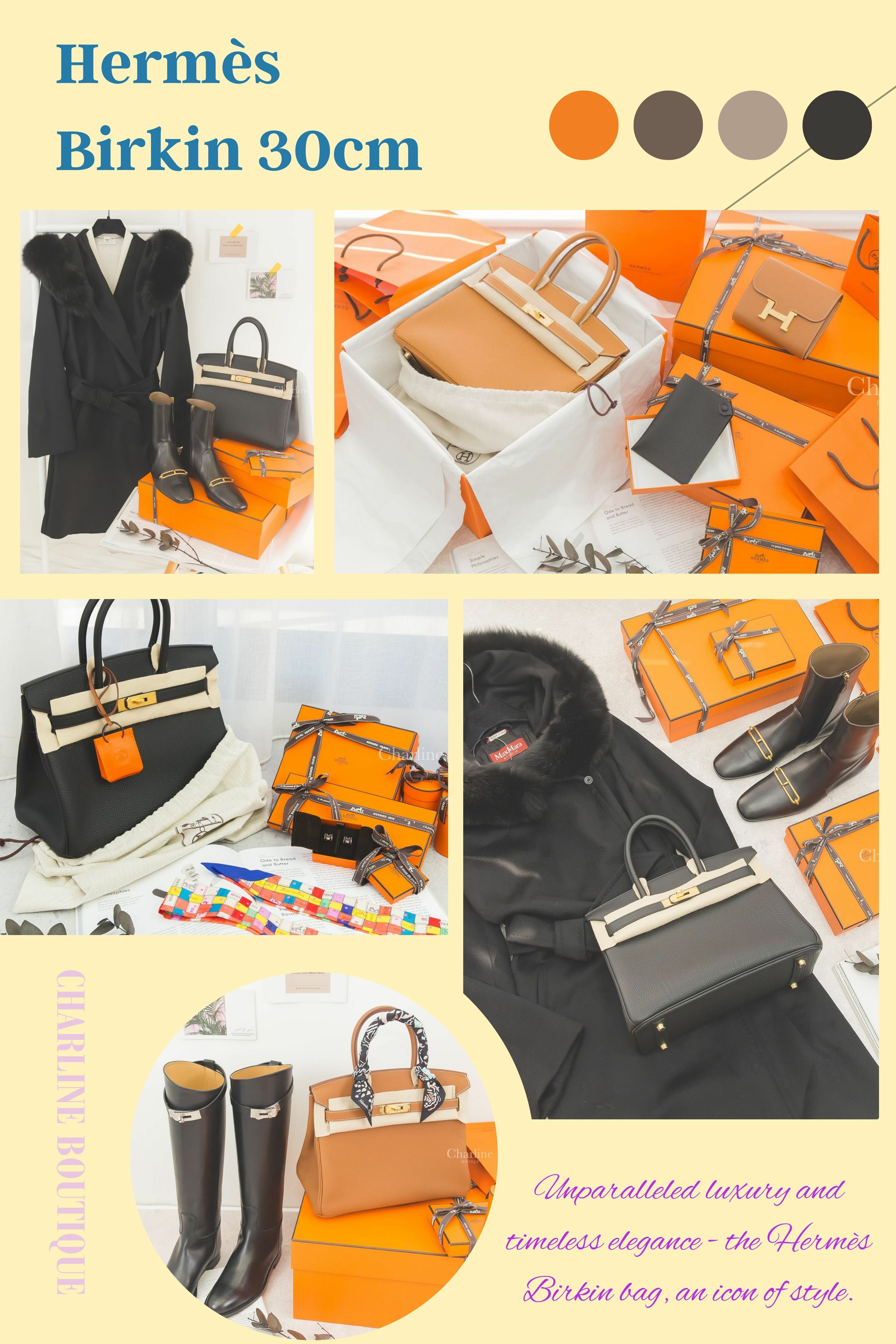 Hermès Birkin 手袋於 1984 年首次亮相，由 Jane Birkin 與 Hermès 創意總監 Jean-Louis Dumas 共同設計。Birkin 手袋以其多樣的尺寸、顏色和皮革選擇而聞名，是世界上最受歡迎的奢侈手袋之一。 Birkin 手袋的設計經典而優雅，具有獨特的蓋合式開關和手工製作工藝。Birkin 手袋有多種尺寸，包括 25cm、30cm 和 35cm，可滿足不同身形和需求的女性。