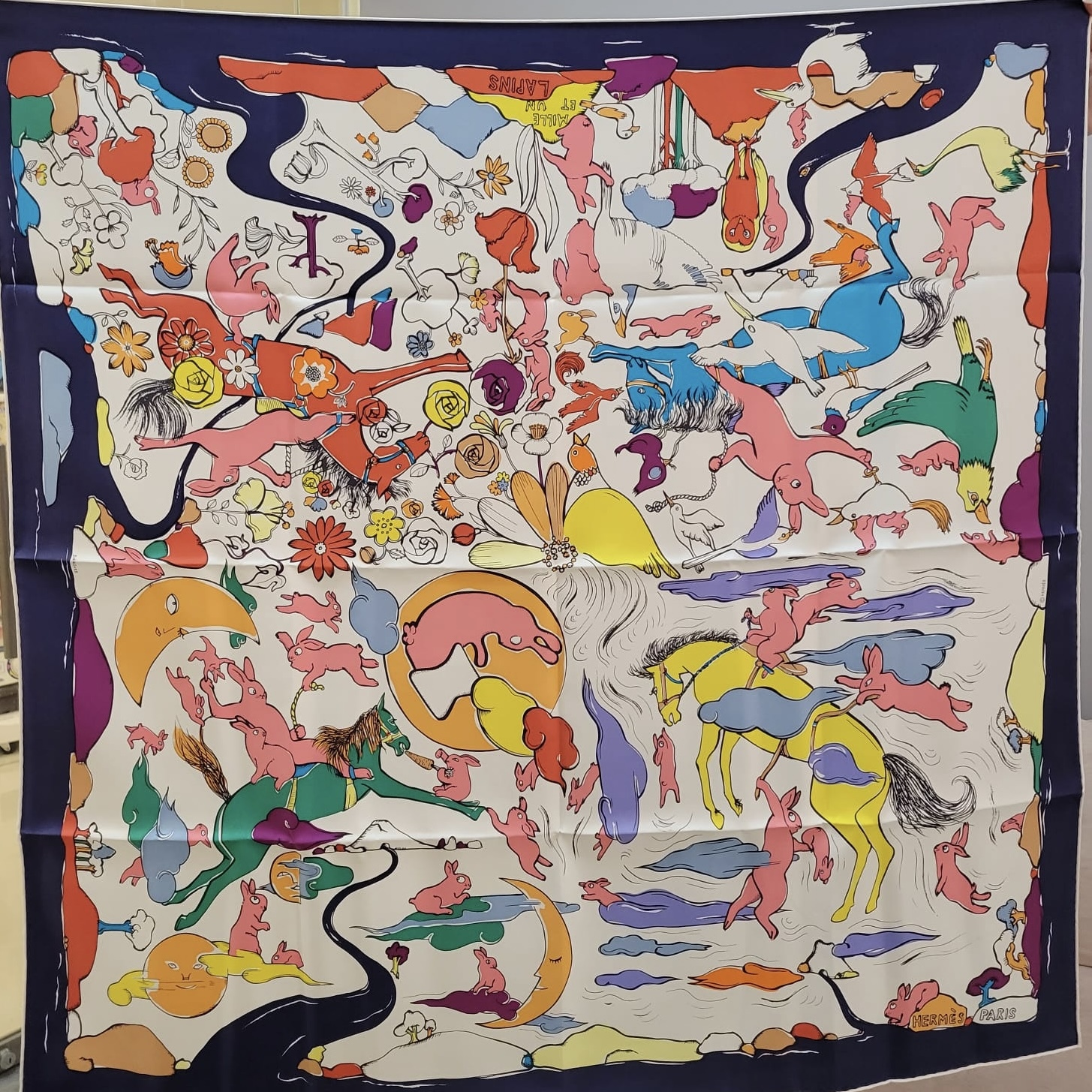 Hermes Mille et Un Lapins scarf 90 Bleu/blanc