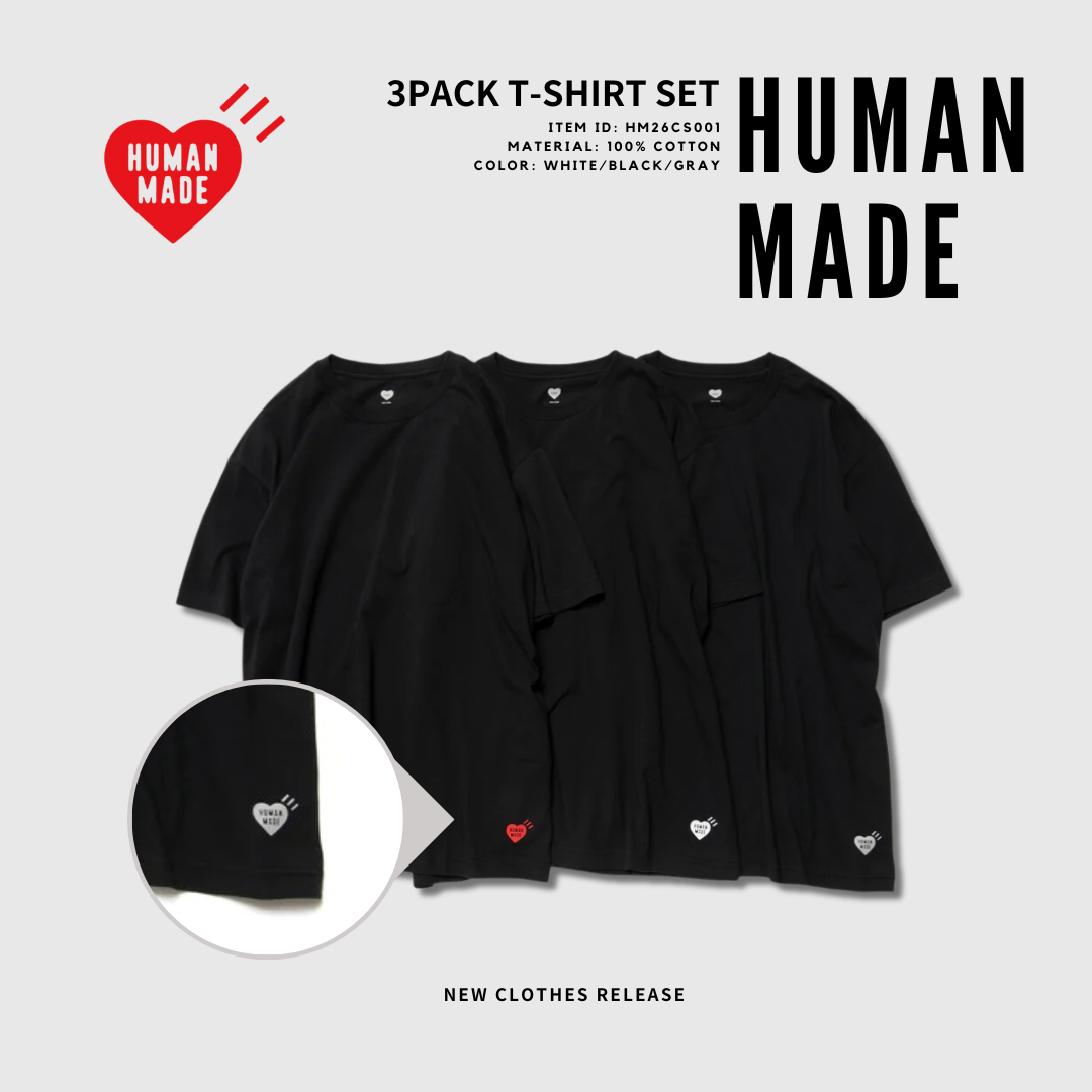 NICEDAY 現貨服飾Human Made 3-PACK T-SHIRT SET 素面三件組組合包黑