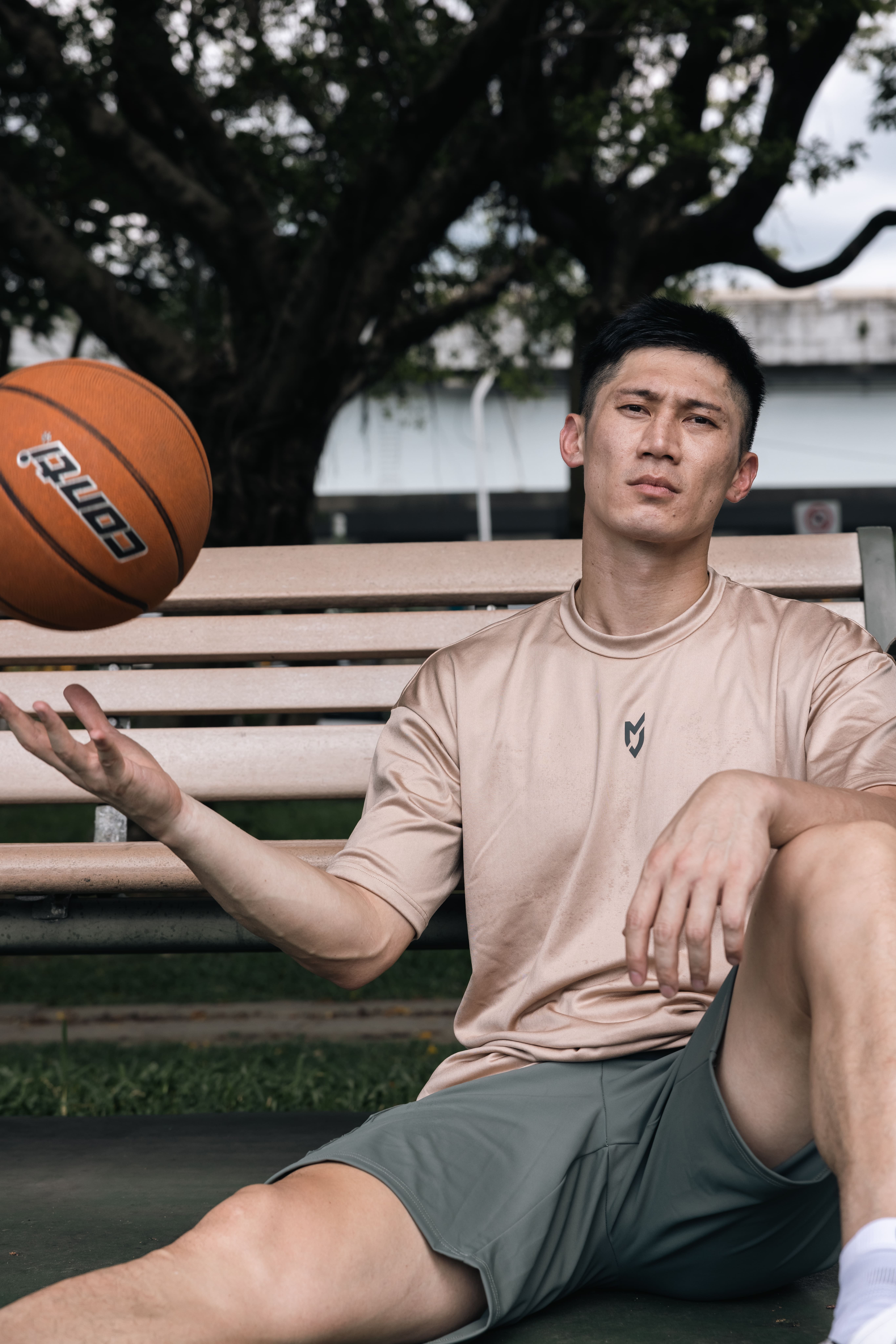 MJ單導男版OVERSIZE運動短袖（奶茶）