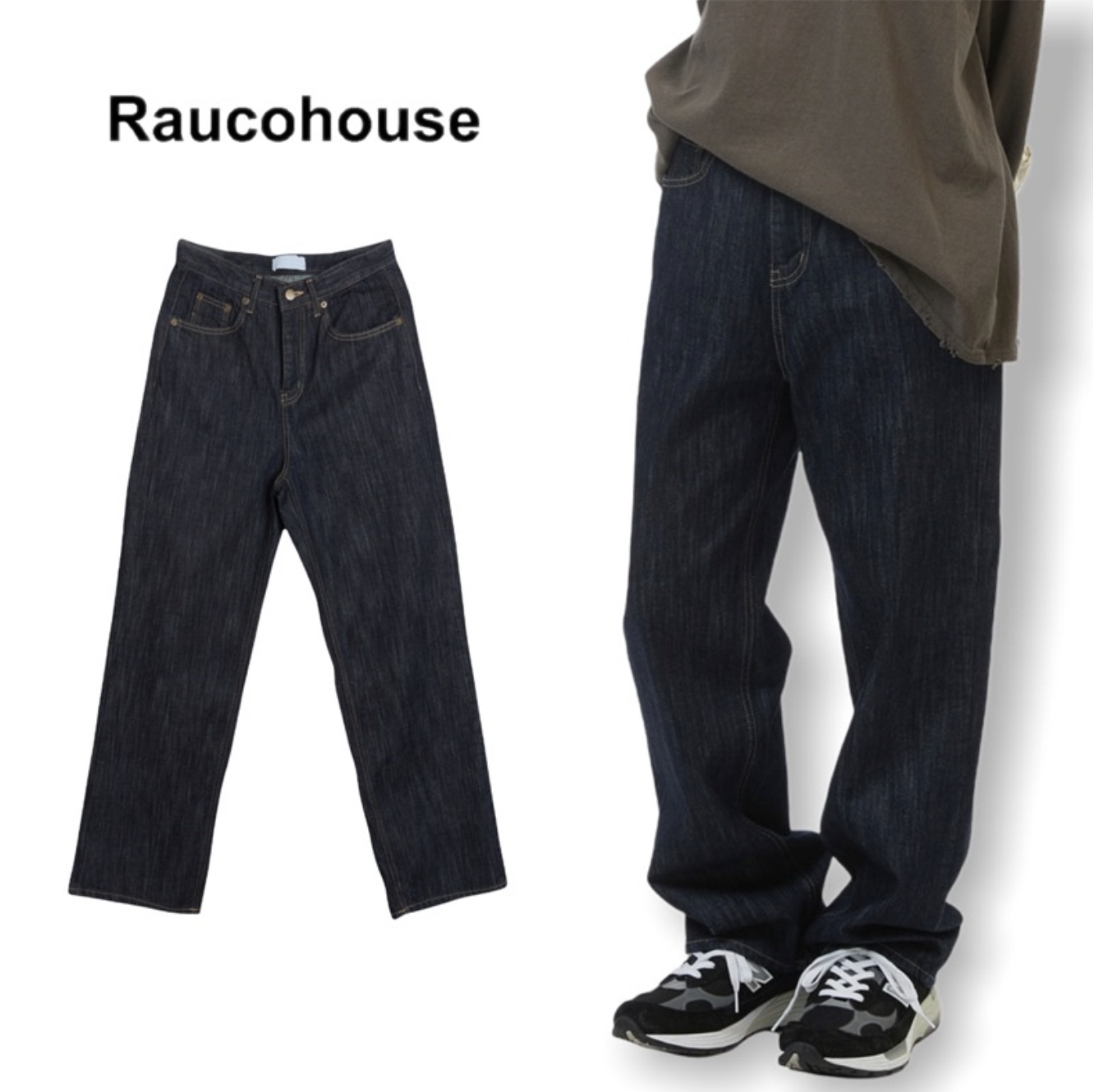 韓國 Raucohouse (SALE) 髮絲紋丹寧直筒牛仔褲 牛仔褲 直筒 美式 休閒牛仔褲 絲紋