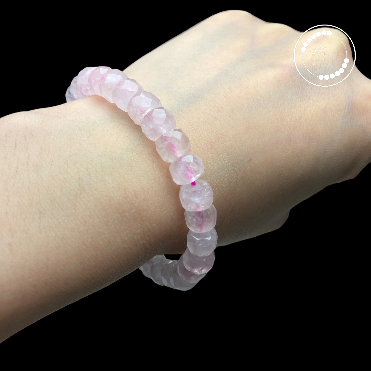 0807-d9 粉晶算盤珠切割面手串