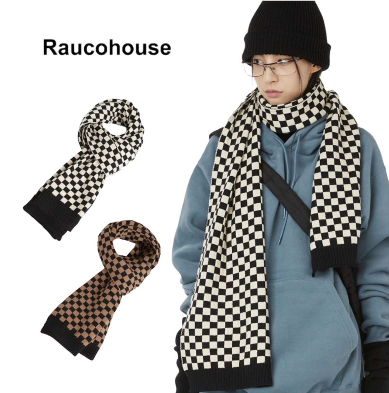 韓國 raucohouse (SALE) 方格旗收邊設計圍巾 配件 時尚 保暖 方格旗 收邊 設計 圍巾 披肩