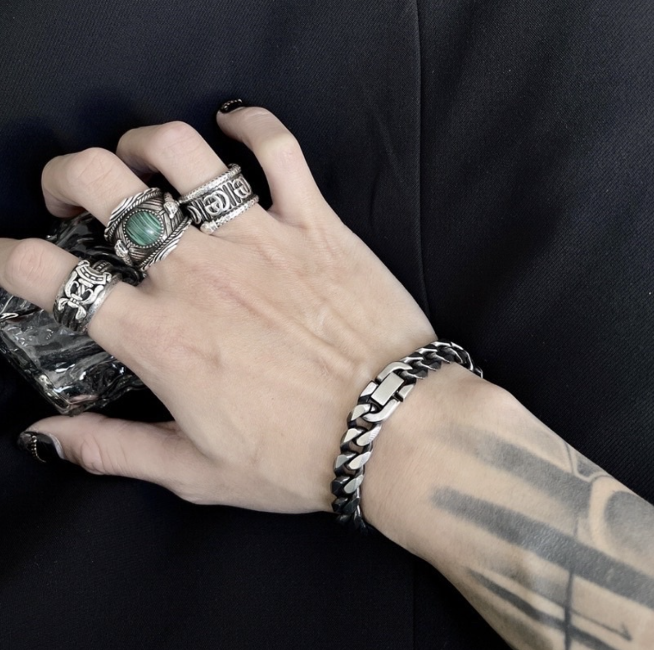 JIN ACC 安全扣 黑曜銀 古巴手鍊 質感 飾品 配件 古巴鍊