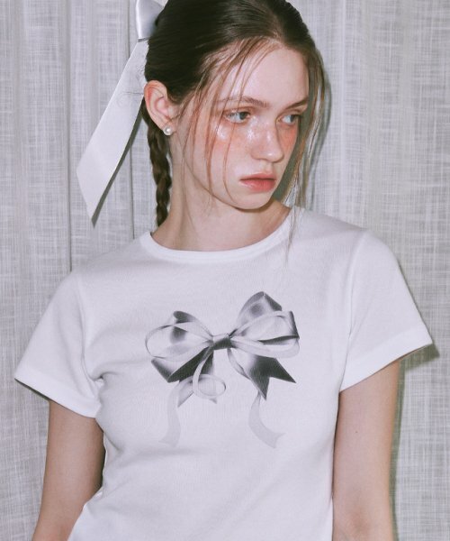 Tシャツ・カットソー RONRON I RIBBON SLIM CROP T SHIRTS WHITE RR25AST4203WH MUSINSA公式 | RONRON I RIBBON SLIM CROP T SHIRTS WHITE