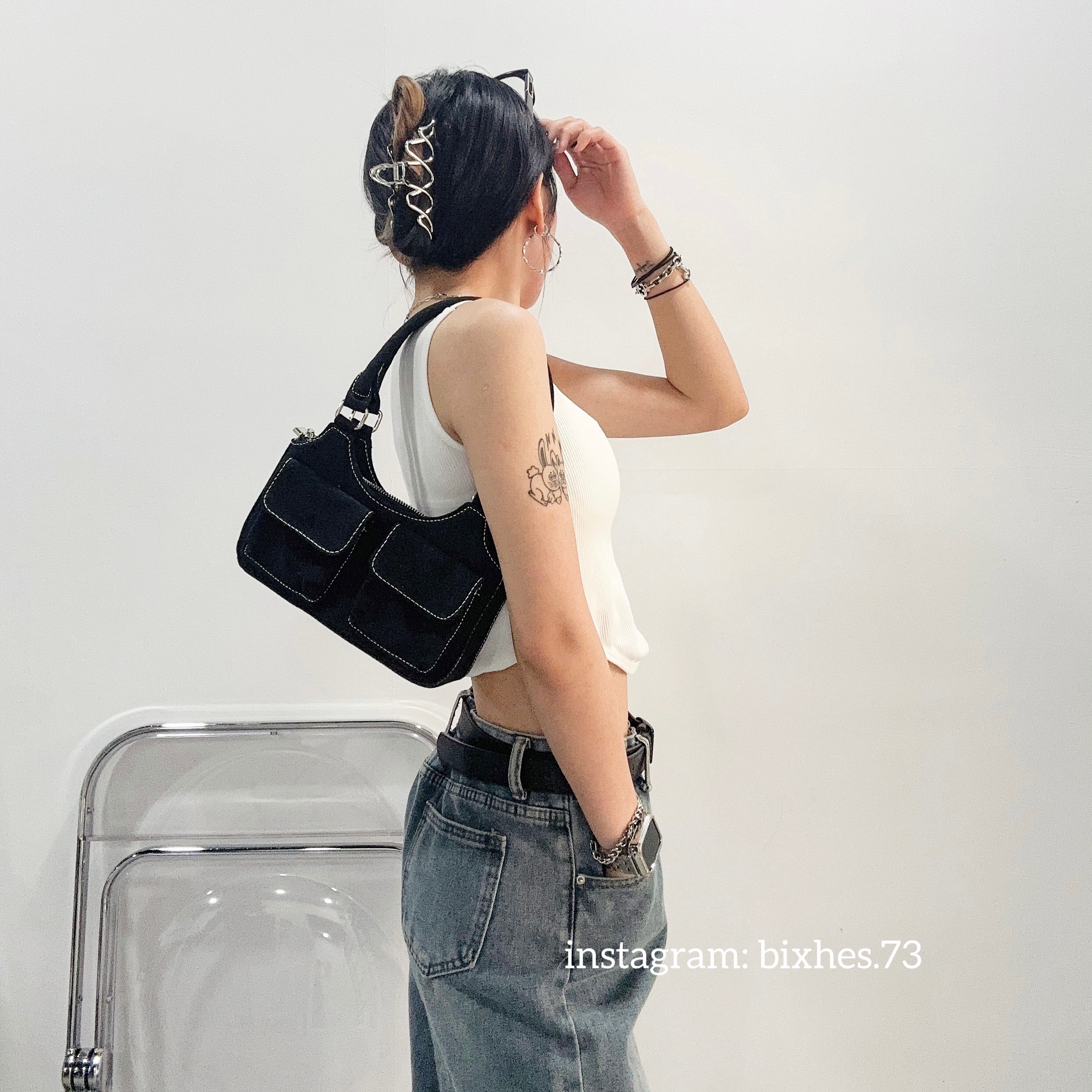 復古口袋牛仔腋下包(M00016)