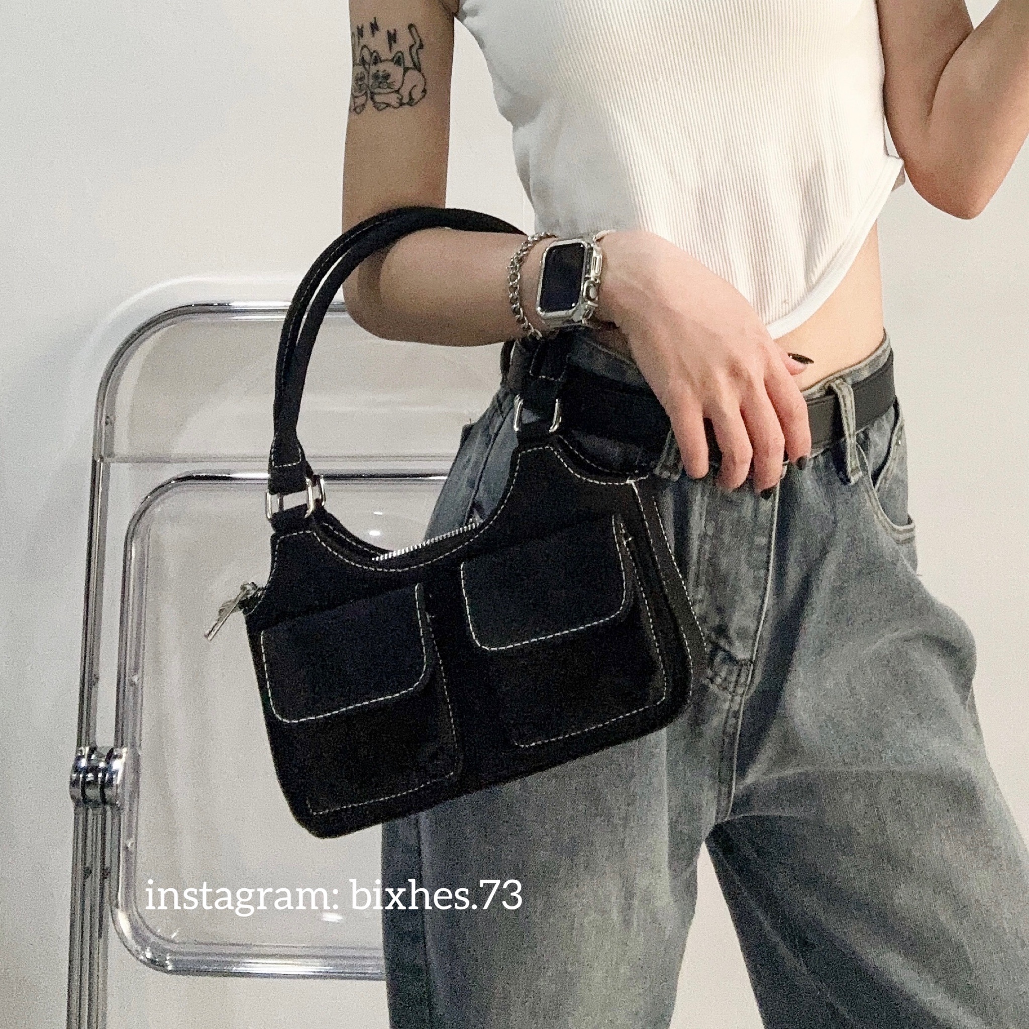 復古口袋牛仔腋下包(M00016)