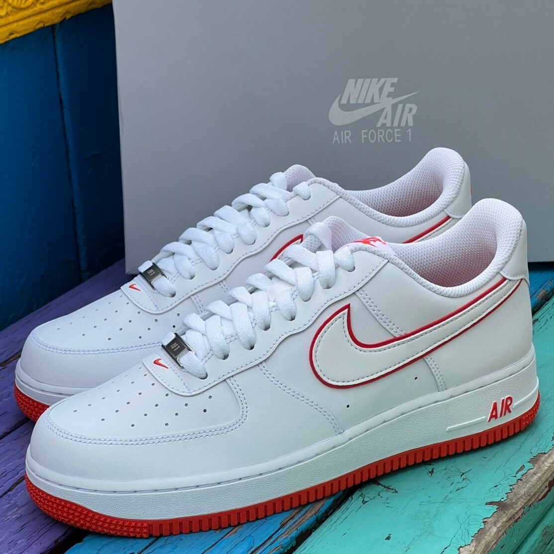 Nike Air Force 1 Low "White Orange" 白紅橘 全白 描邊 休閒鞋 男鞋