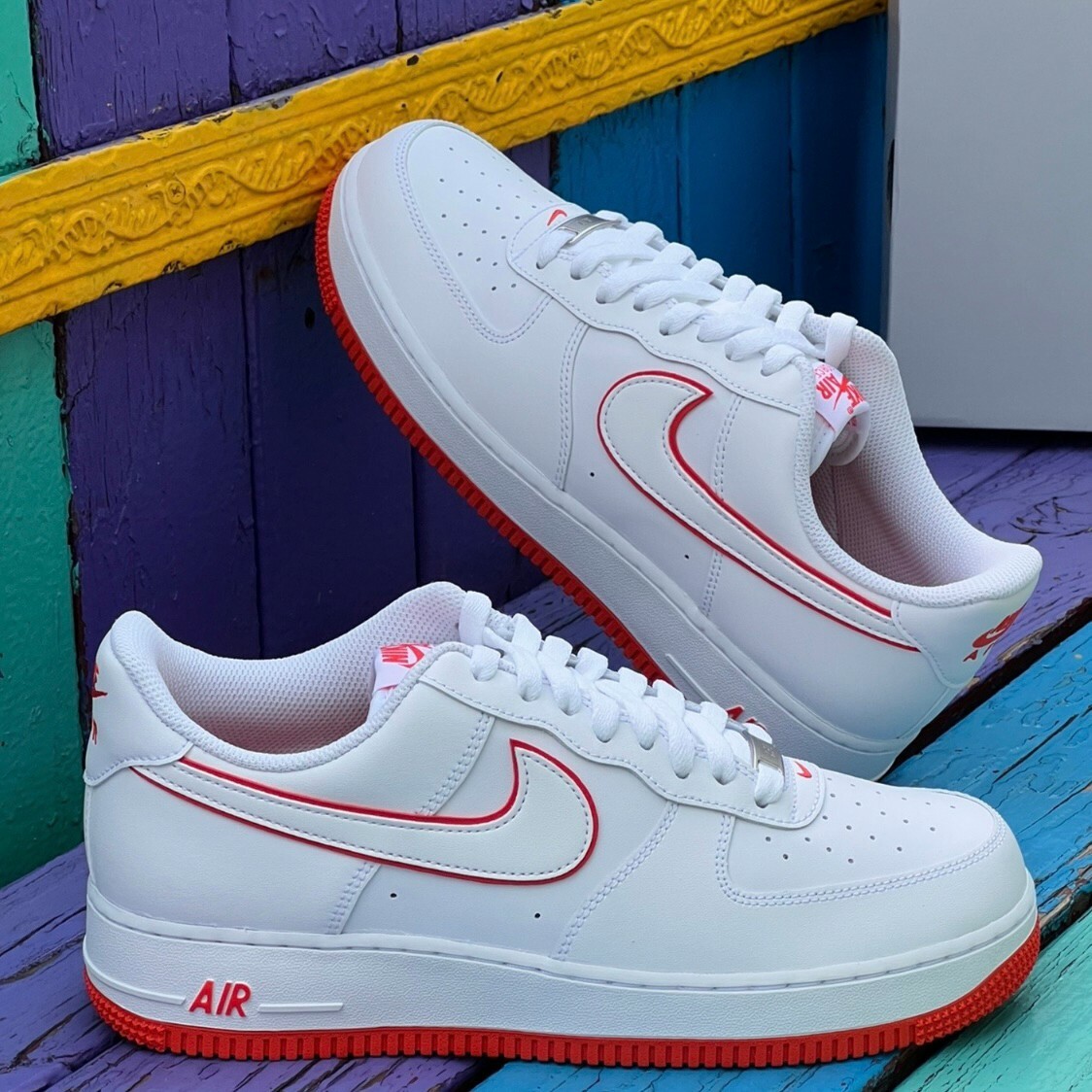 Nike Air Force 1 Low "White Orange" 白紅橘 全白 描邊 休閒鞋 男鞋
