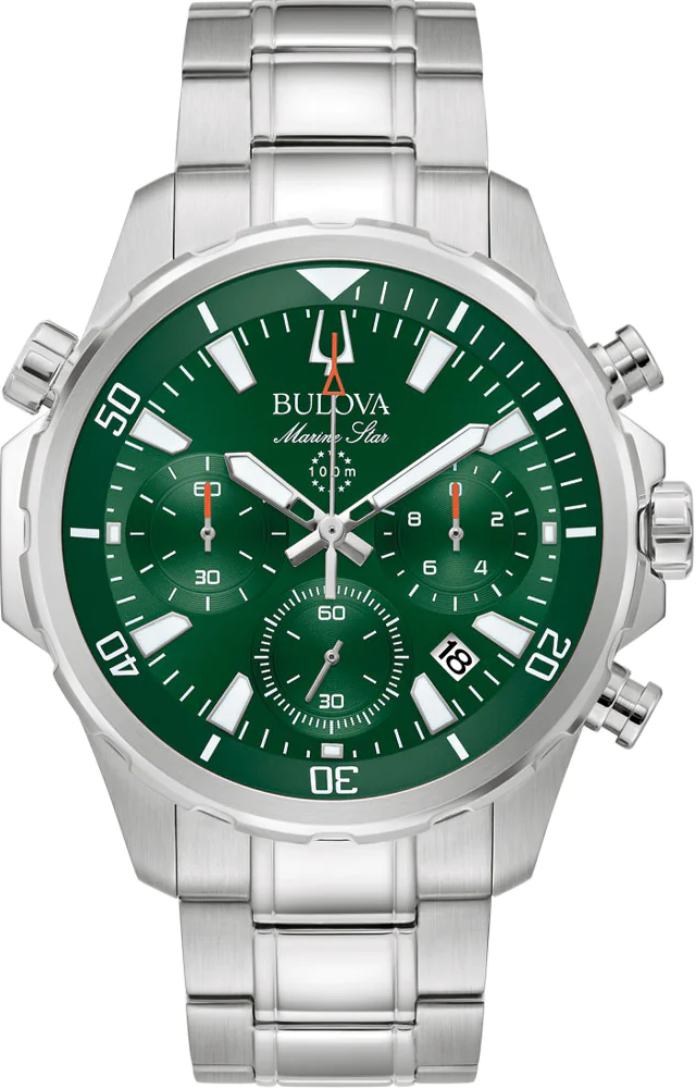 萬年鐘錶 - BULOVA 寶路華  BULOVA 綠色面盤海洋之星三眼計時男錶  96B396  錶徑 47MM