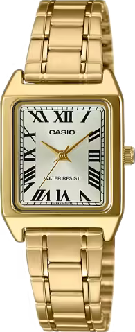 萬年鐘錶 - CASIO  簡單俐落羅馬字小巧方形不鏽鋼女錶 LTP-V007G-9B  錶徑22MM