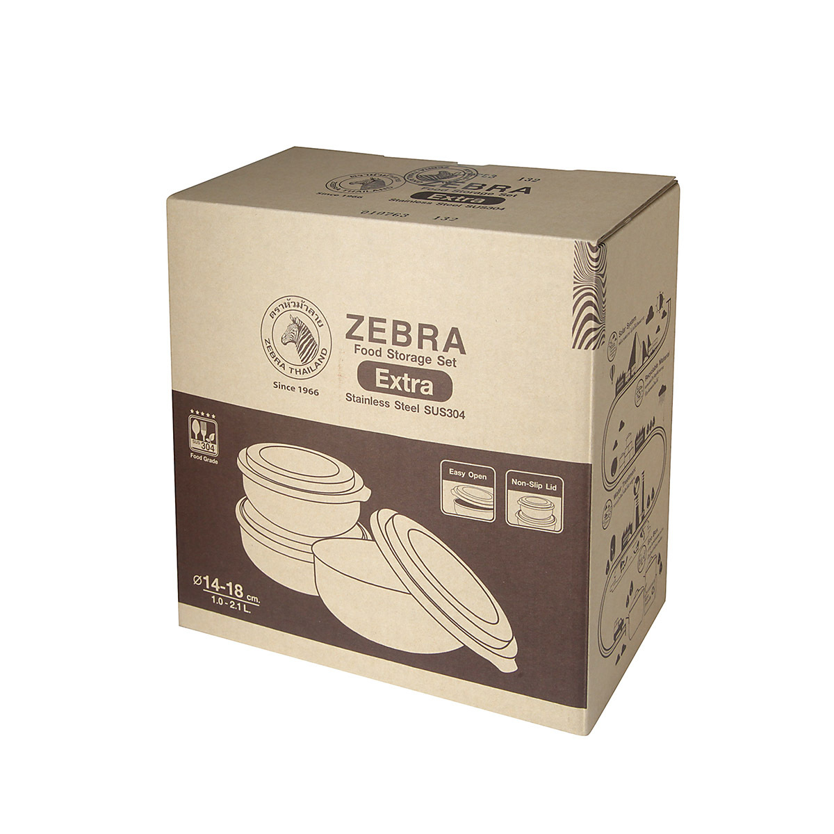 泰國斑馬牌 3件裝 14-16-18cm 1-2L 不銹鋼圓形食物盒 -184-1-09