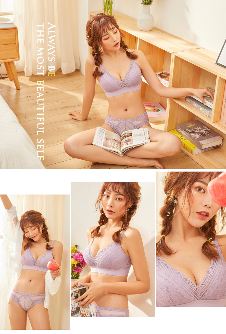 Olivia無鋼圈法式蕾絲三角杯V型內衣