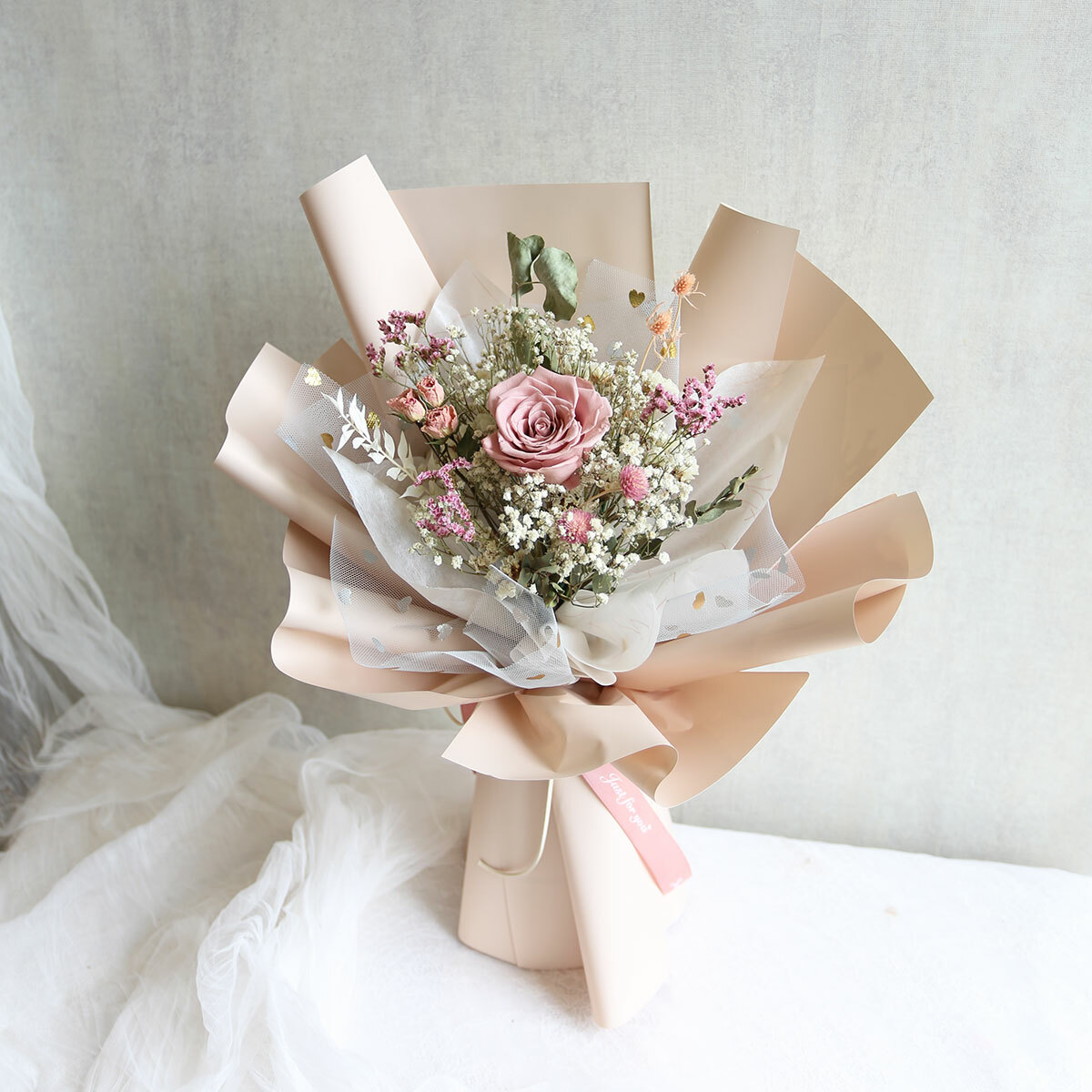 G89｜奶茶色系永生玫瑰花束