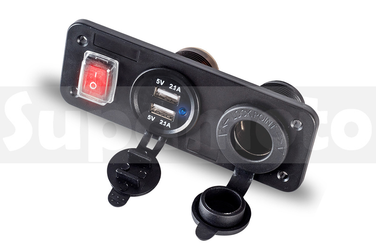 -Supamoto- USB 車充 F款 整合 二孔 獨立開關 雙孔 電壓 雙USB 通用 改裝 開關