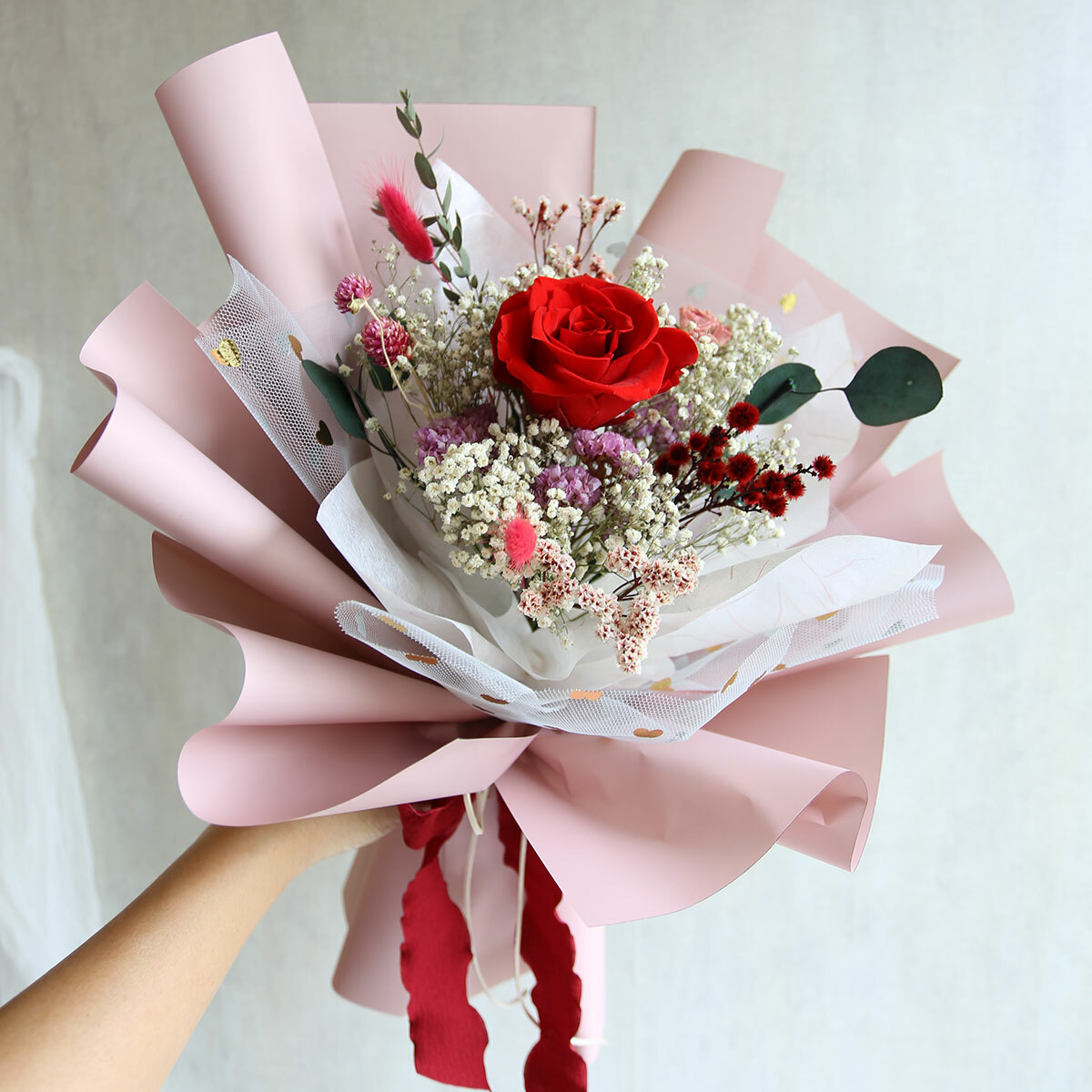 G91｜紅色系永生玫瑰花束