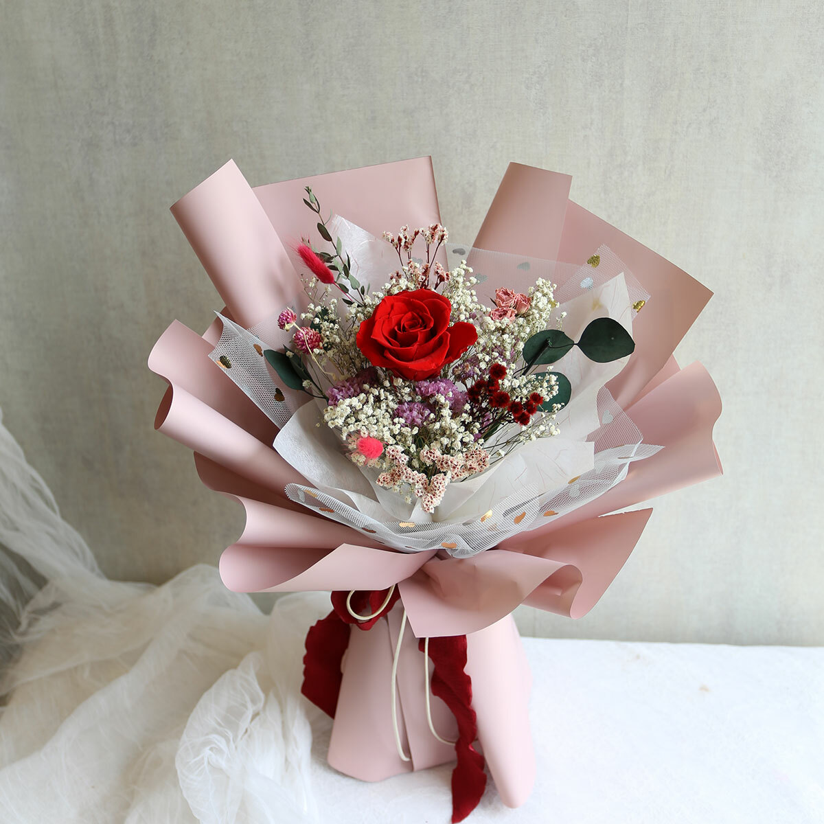 G91｜紅色系永生玫瑰花束