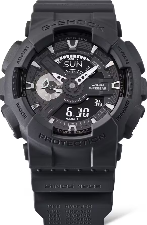 萬年鐘錶 - G-SHOCK   經典復刻全黑雙顯電子錶  GA-114RE-1A   錶徑 : 51.2 MM