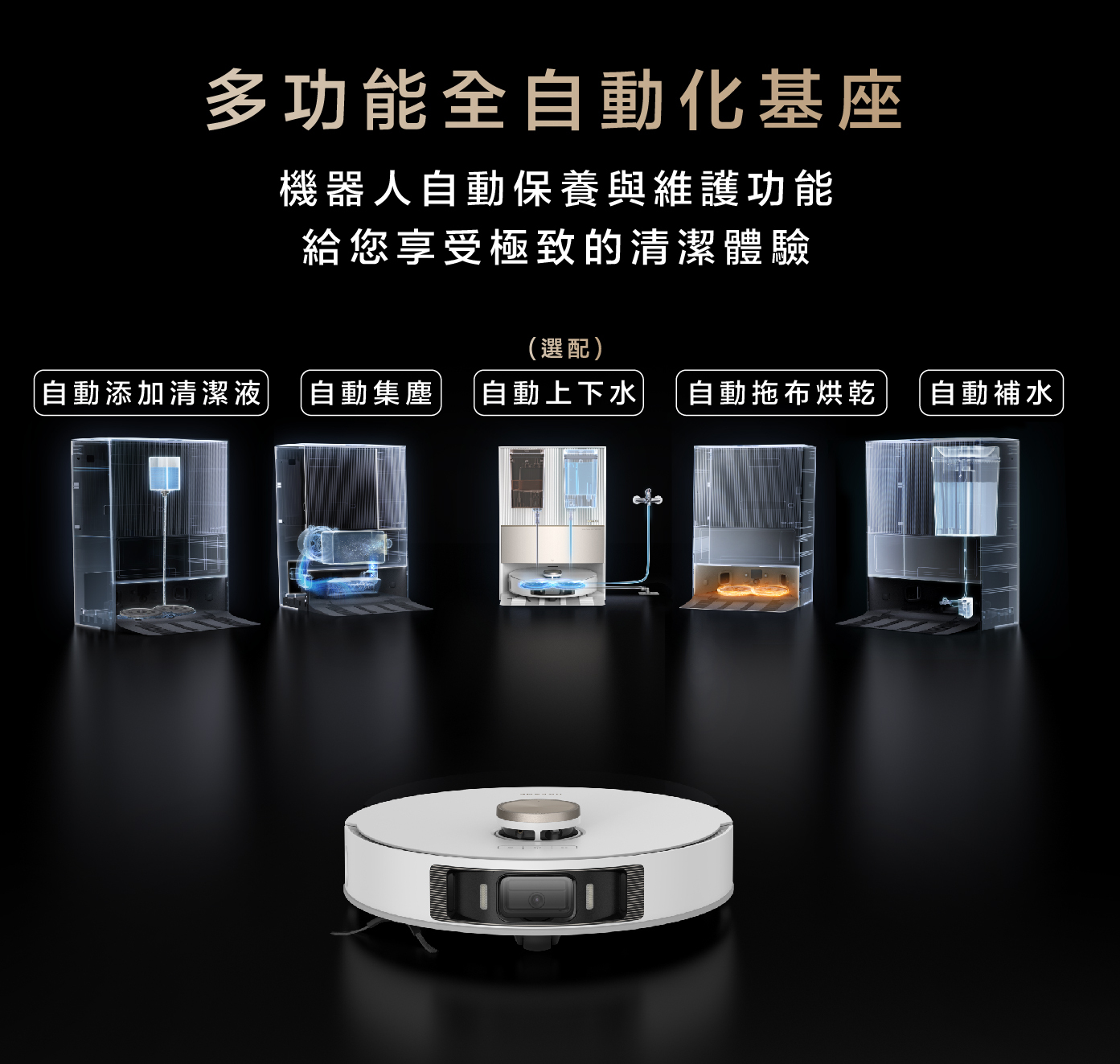 多功能全自動化基座 機器人自動保養與維護功能 給您享受極致的清潔體驗