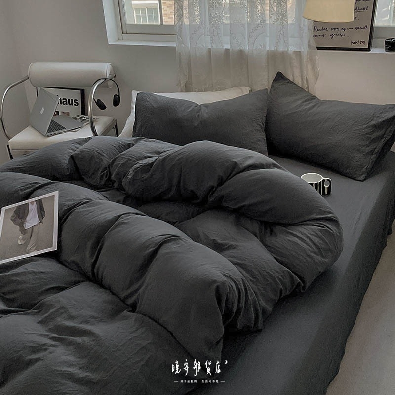 純色抓皺水洗棉【工業深灰】床包床單組