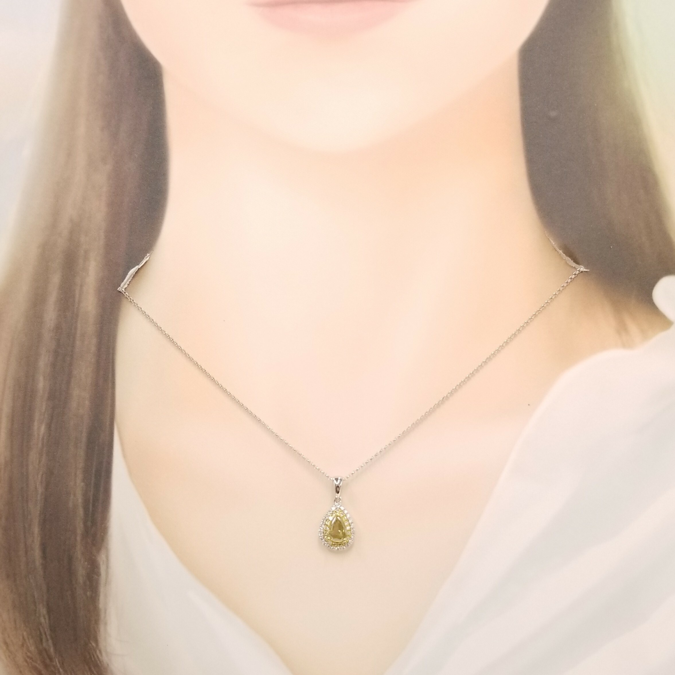 18K Gold 0.75ct Fancy Yellow Pear Shaped Diamond Pendant