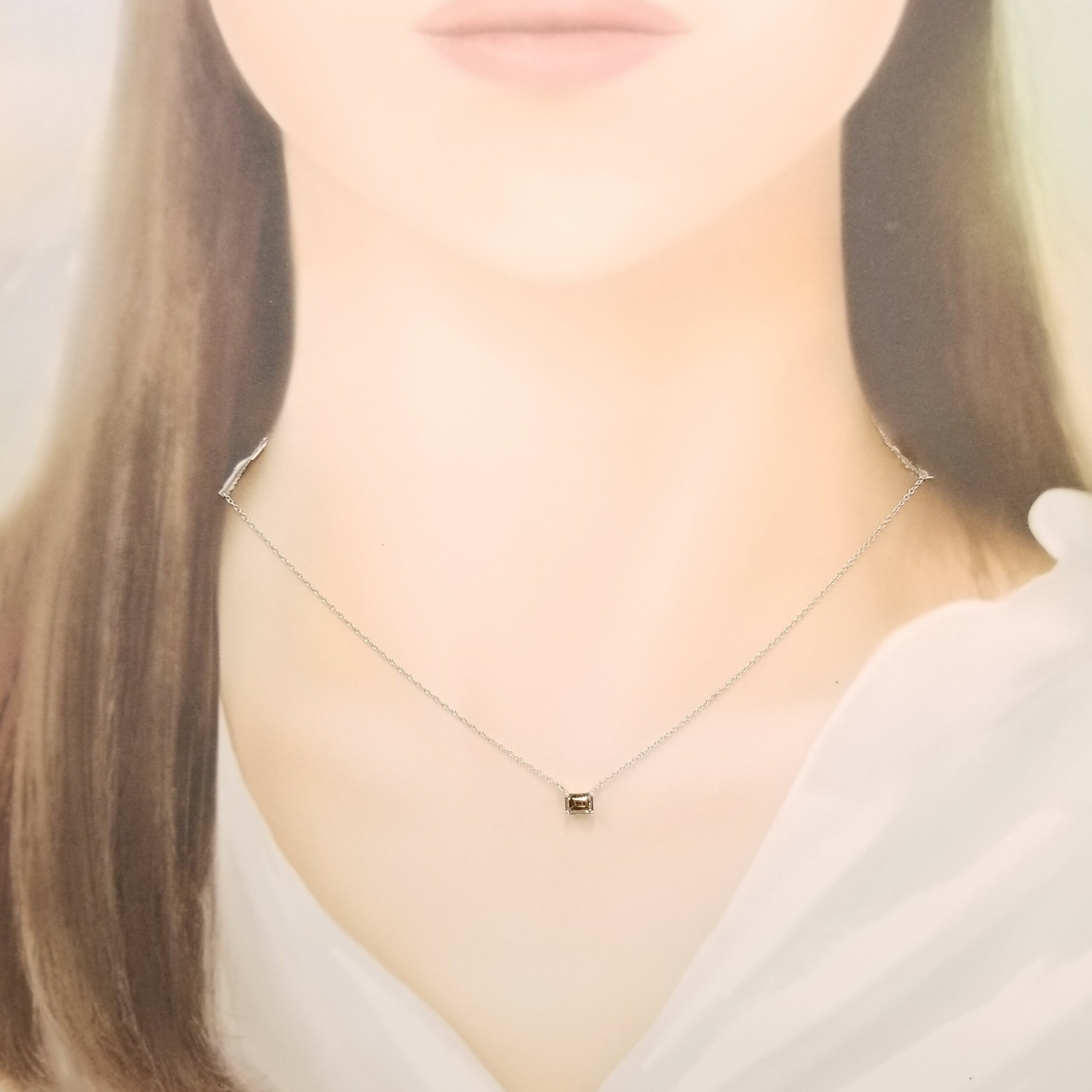 18K White Gold 0.57ct Fancy Brown Emerald Cut Diamond Necklace