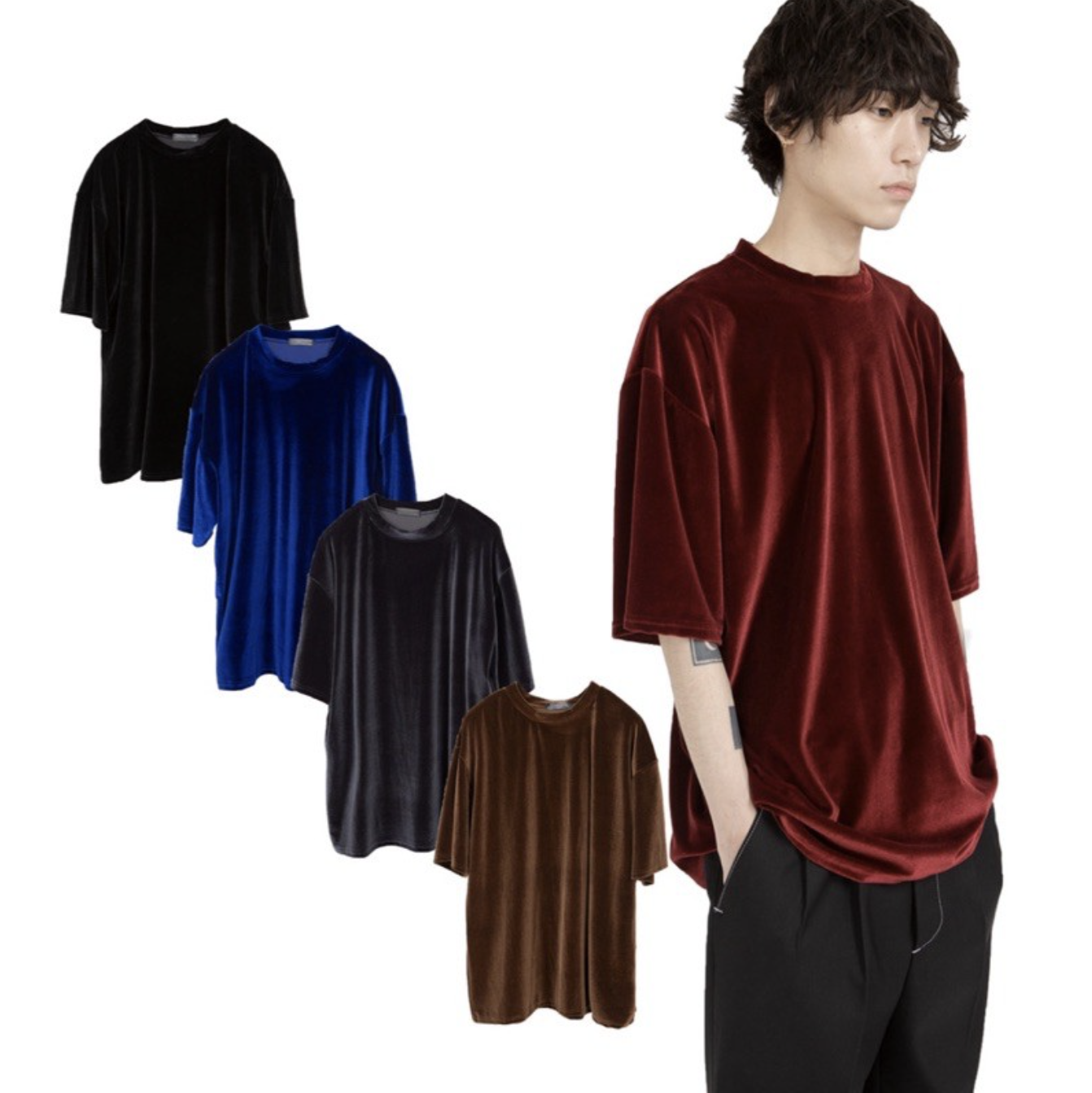 韓國 Raucohouse （SALE)  光澤感天鵝絨絲綢短袖 短T 天鵝絨 滑面 絲綢 亮面 光澤感