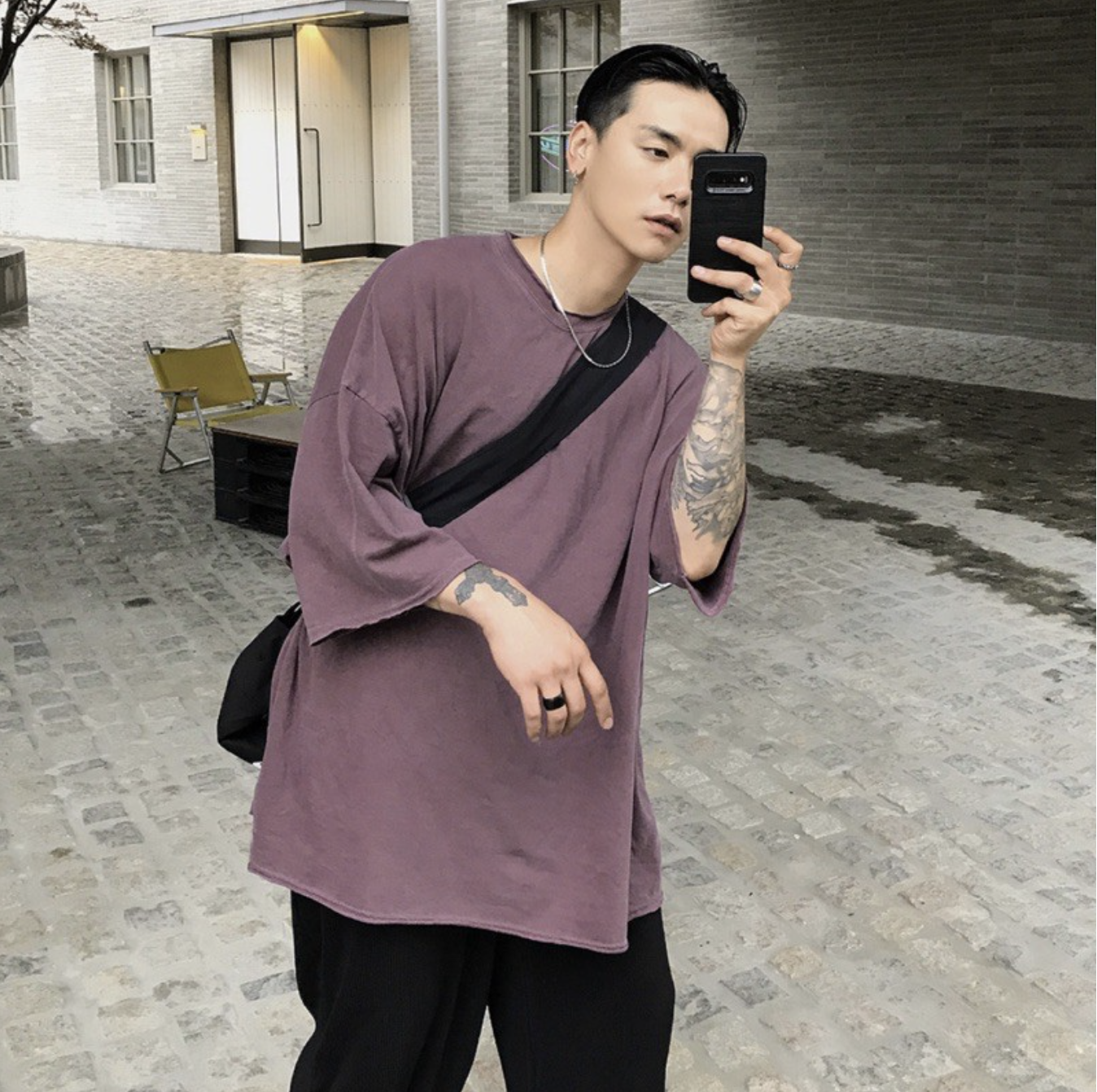 🇰🇷韓國 HOLYINCODE 洗舊五分寬袖T 短袖 短T 五分袖 落肩 水洗 洗舊