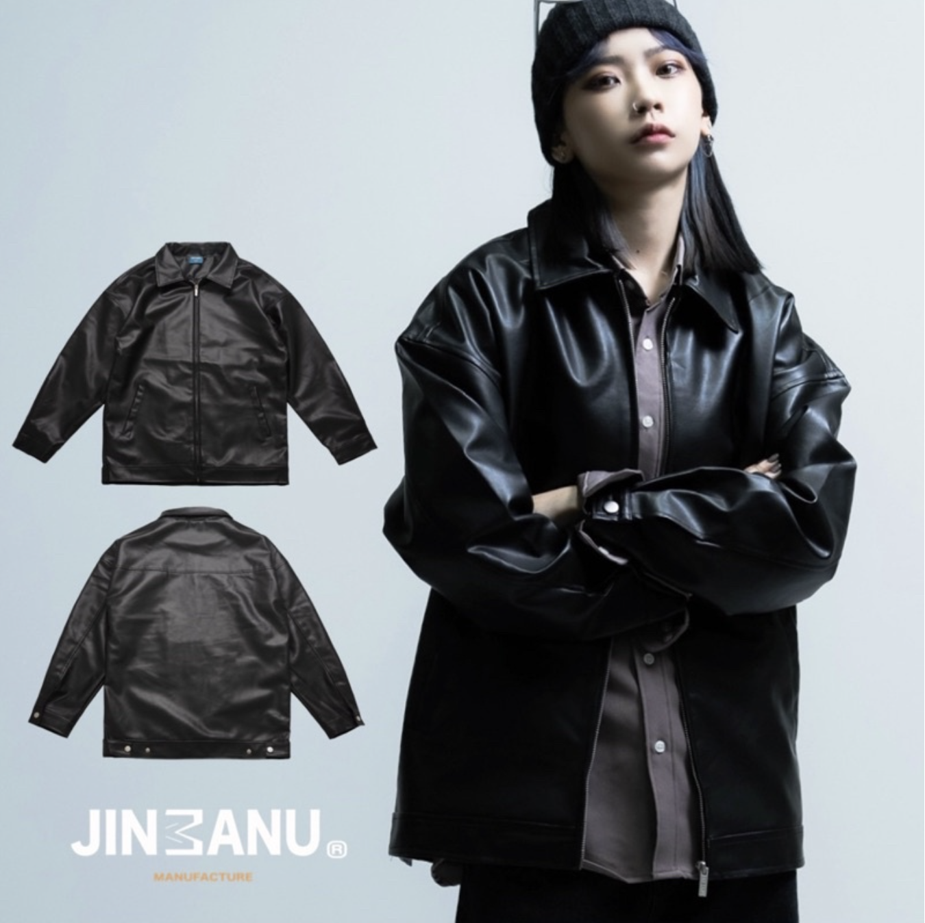 JINMANU 基礎款騎士皮衣 寬鬆 皮衣 夾克 外套