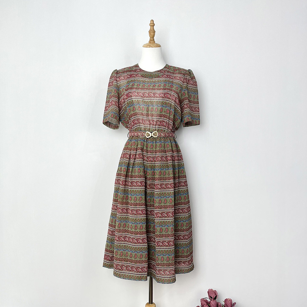 日本製小碎花圖案古著連身裙