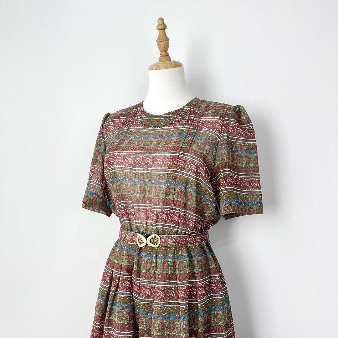 日本製小碎花圖案古著連身裙