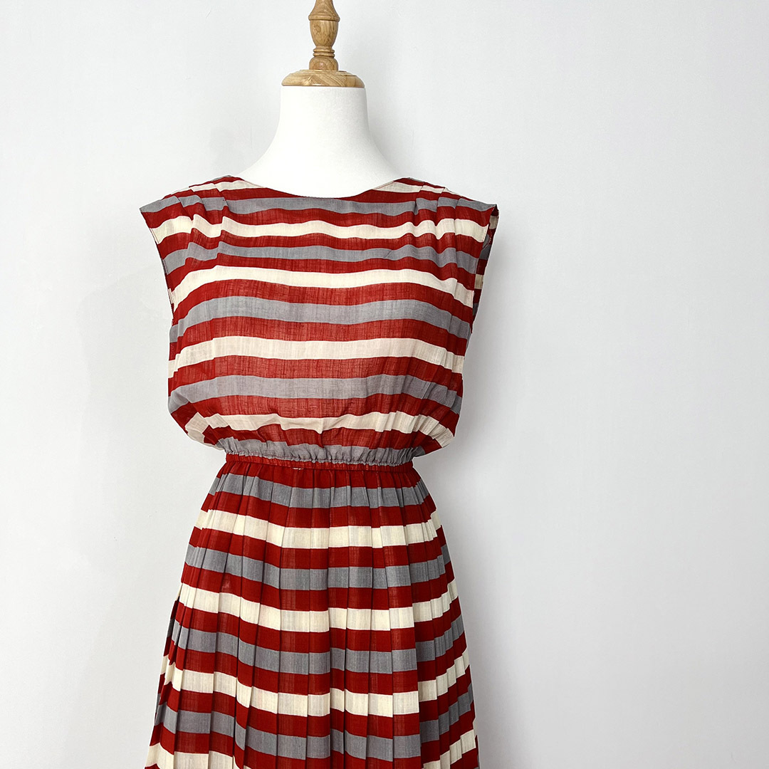 紅白灰色橫間條紋背心連身裙