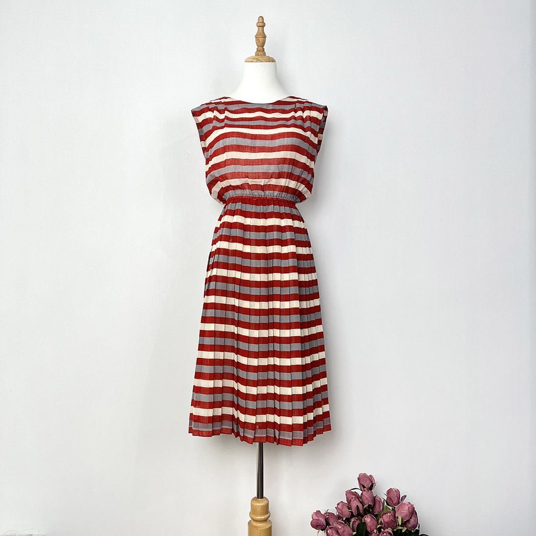 紅白灰色橫間條紋背心連身裙